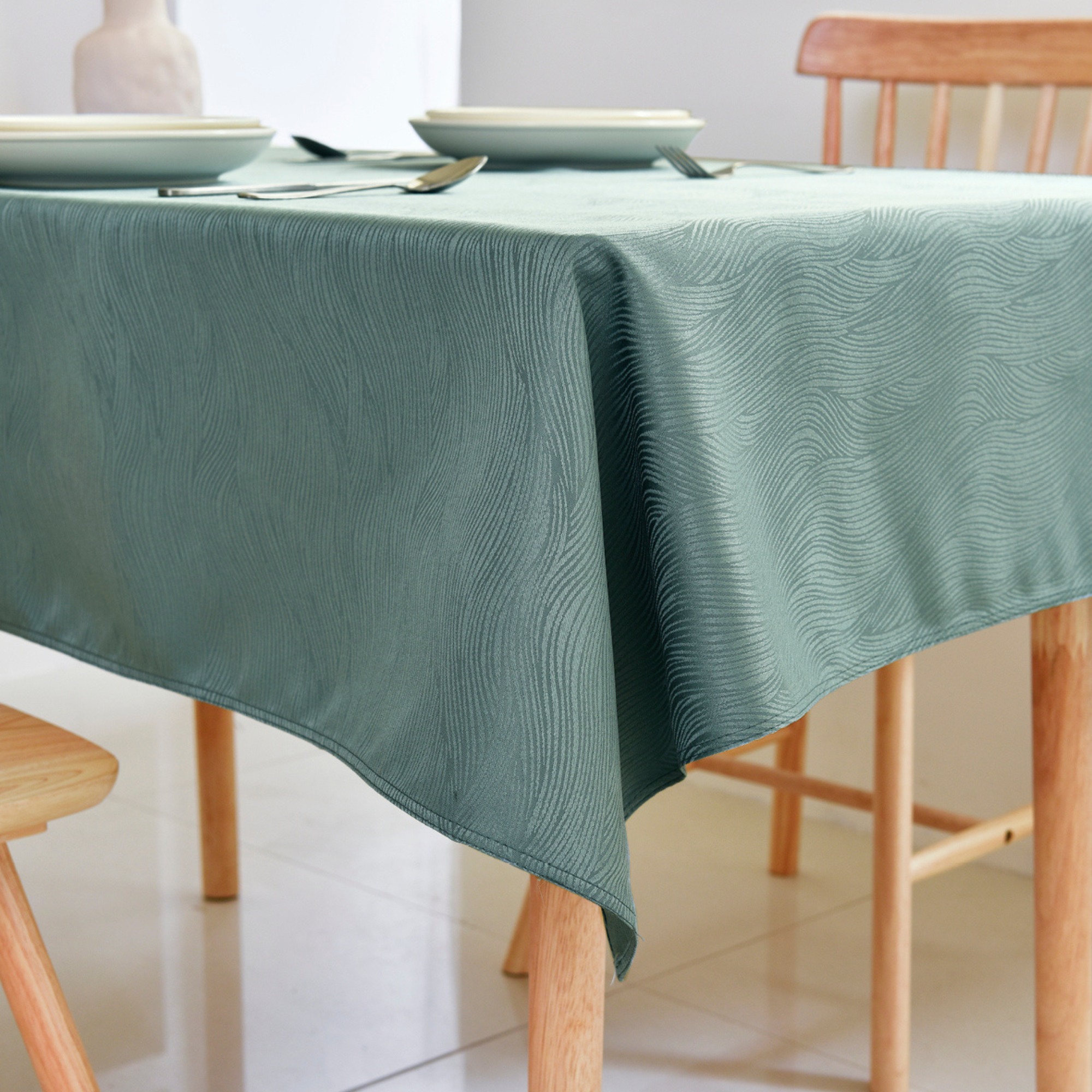 Water Ripple Pattern Jacquard Rectangle Tablecloth – Sage Green