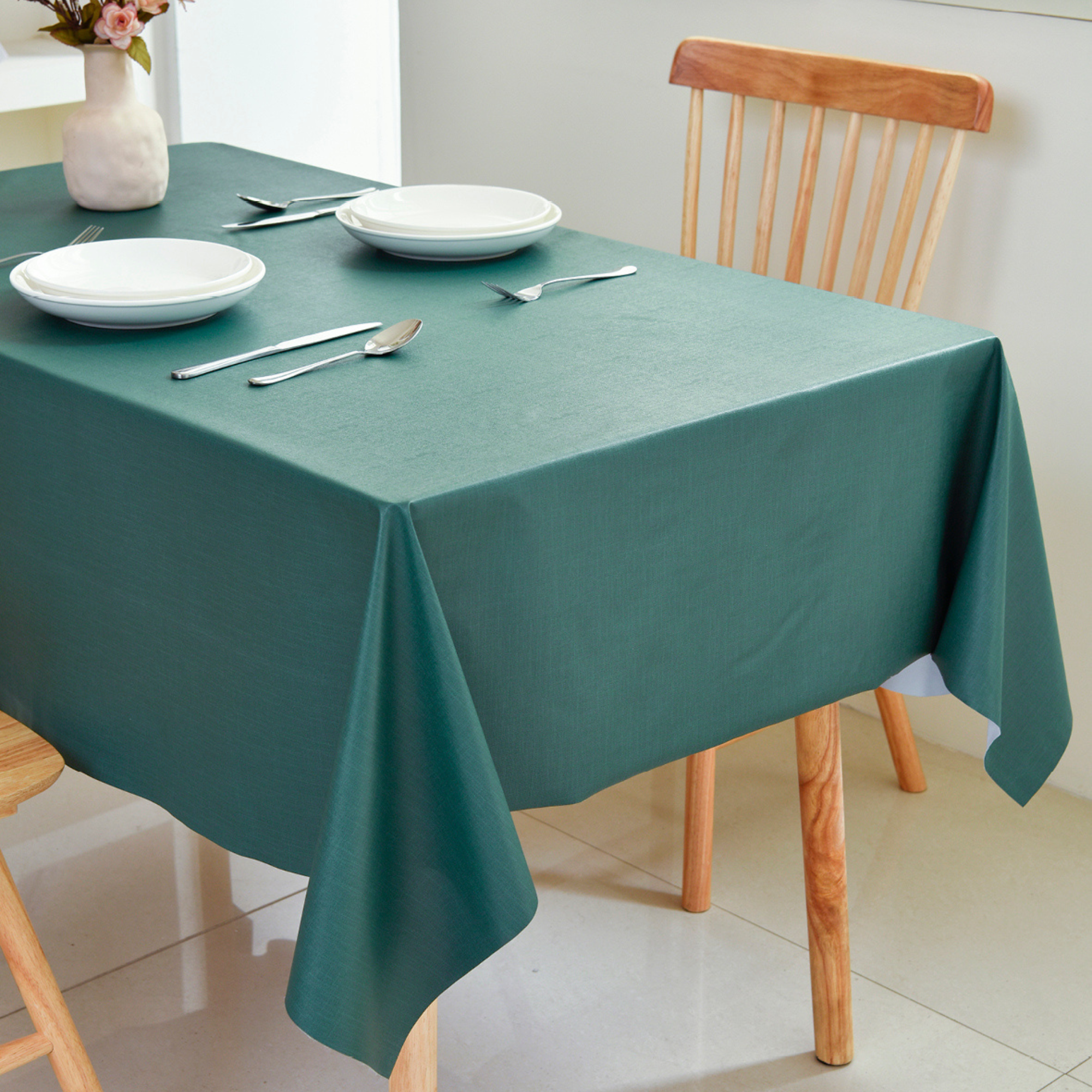 Dark Green Plain Waterproof PVC Tablecloth