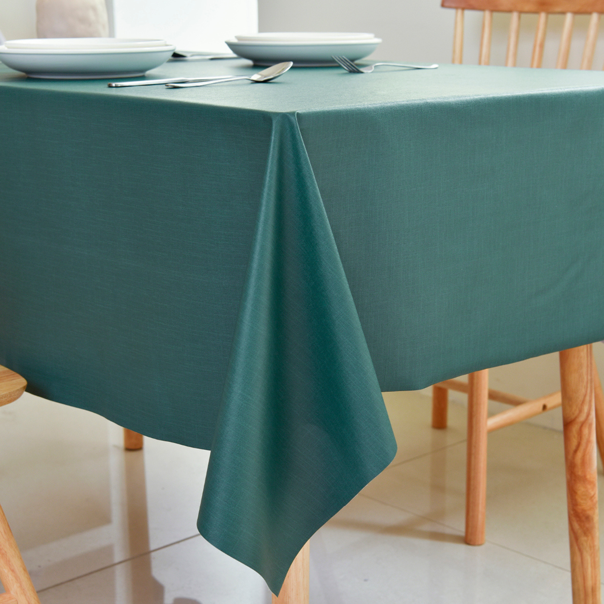 Dark Green Plain Waterproof PVC Tablecloth