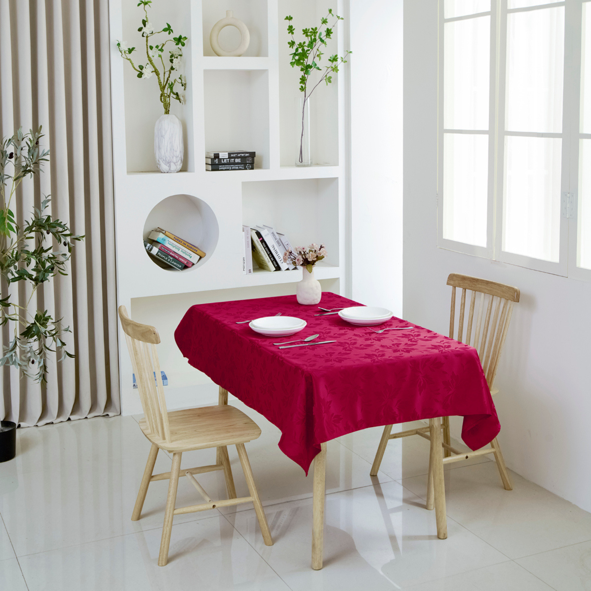 Rust Floral Jacquard Rectangle Tablecloth – Waterproof