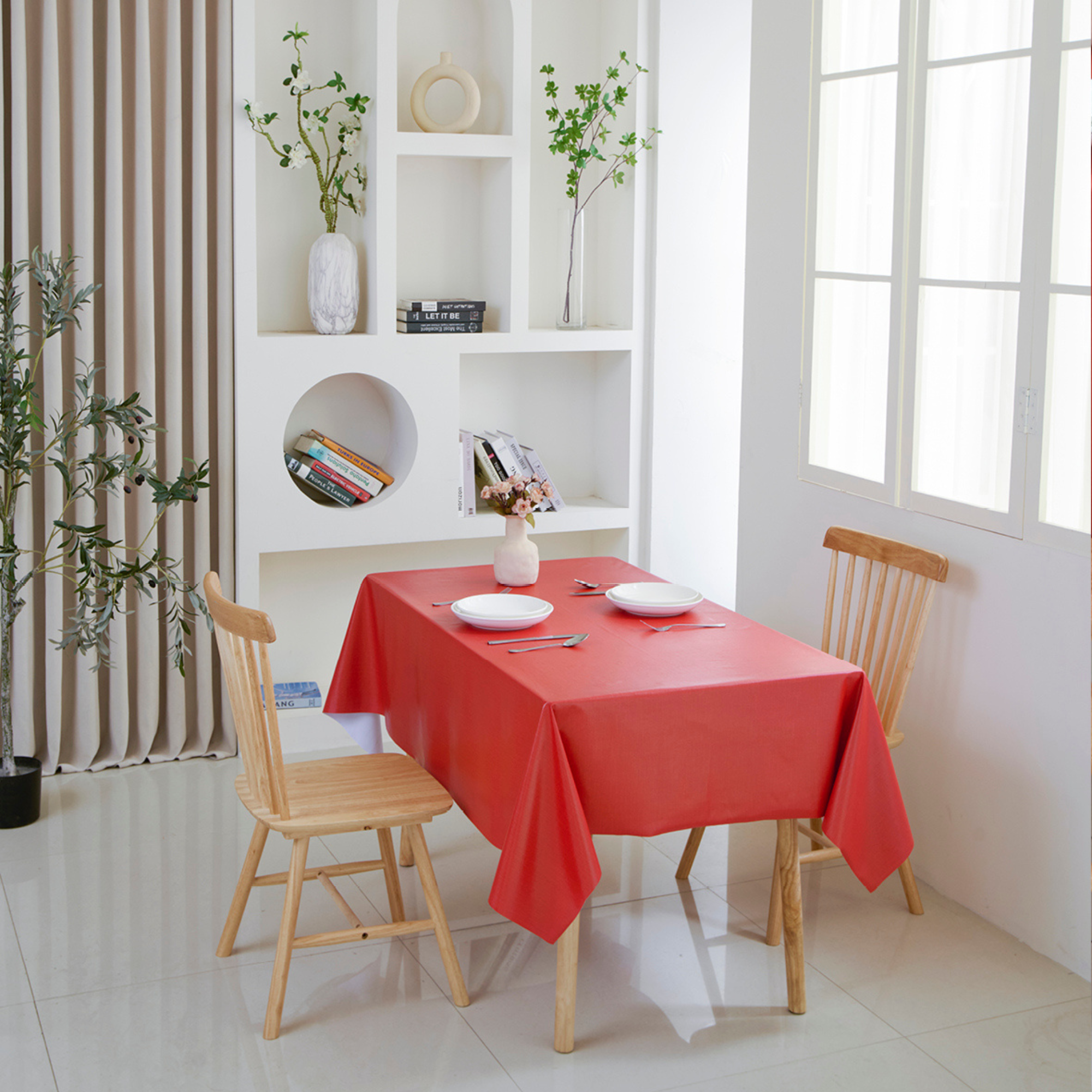 Red Plain Waterproof PVC Tablecloth