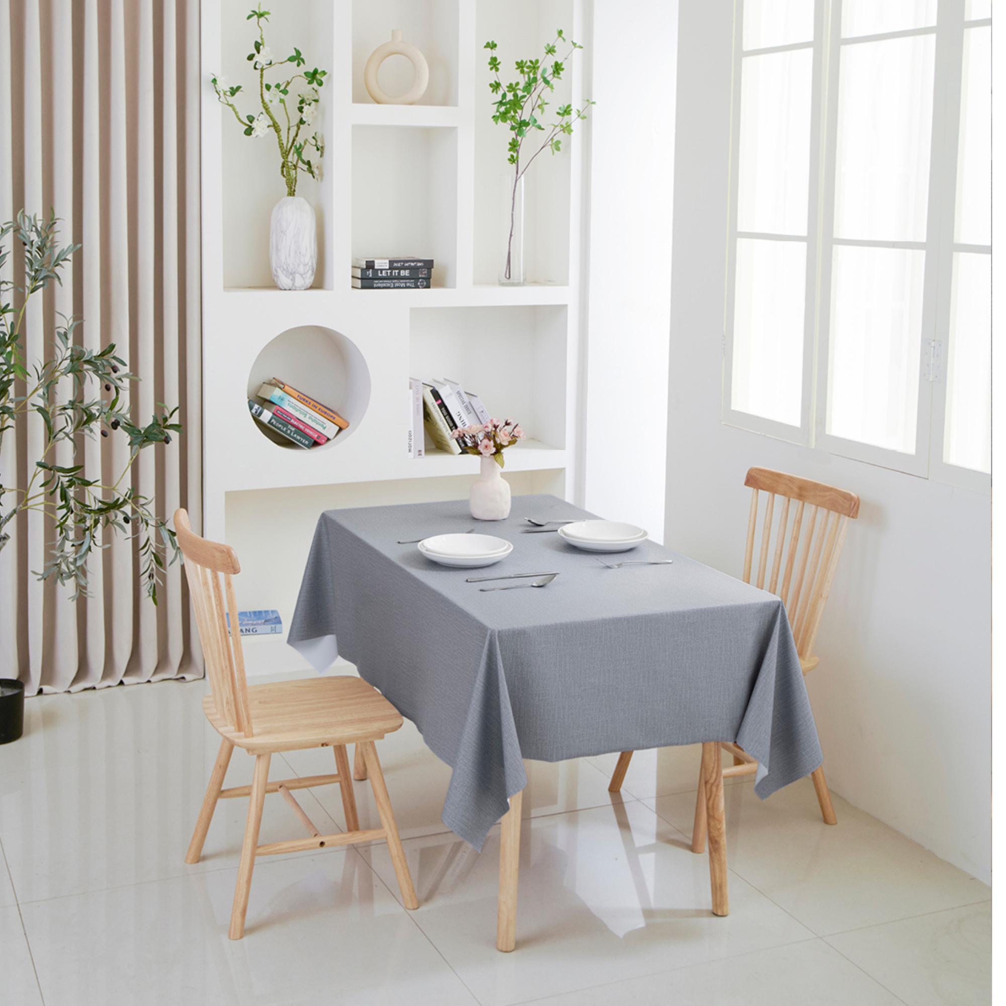 Light Grey Plain Waterproof PVC Tablecloth