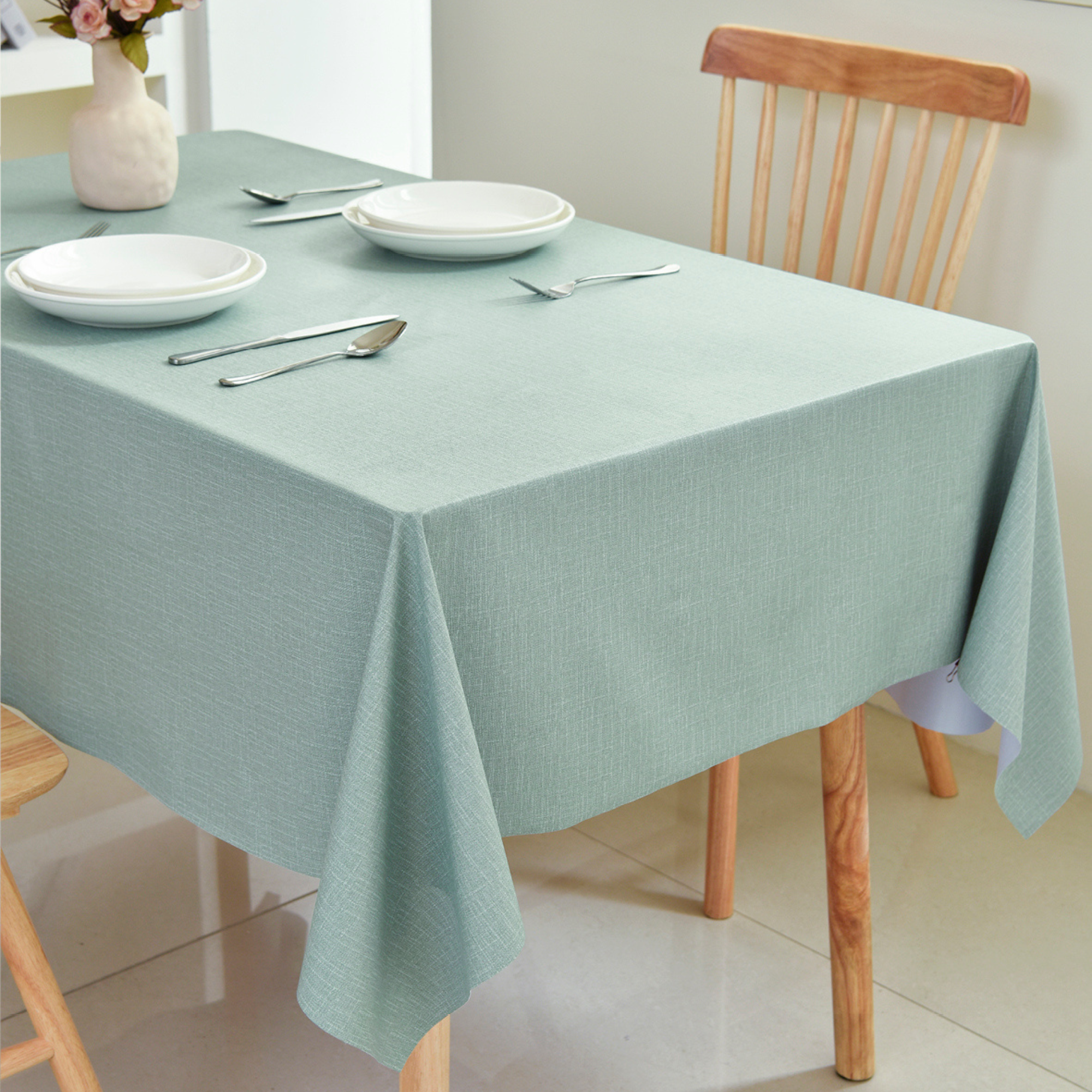 Sage Green Plain Waterproof PVC Tablecloth