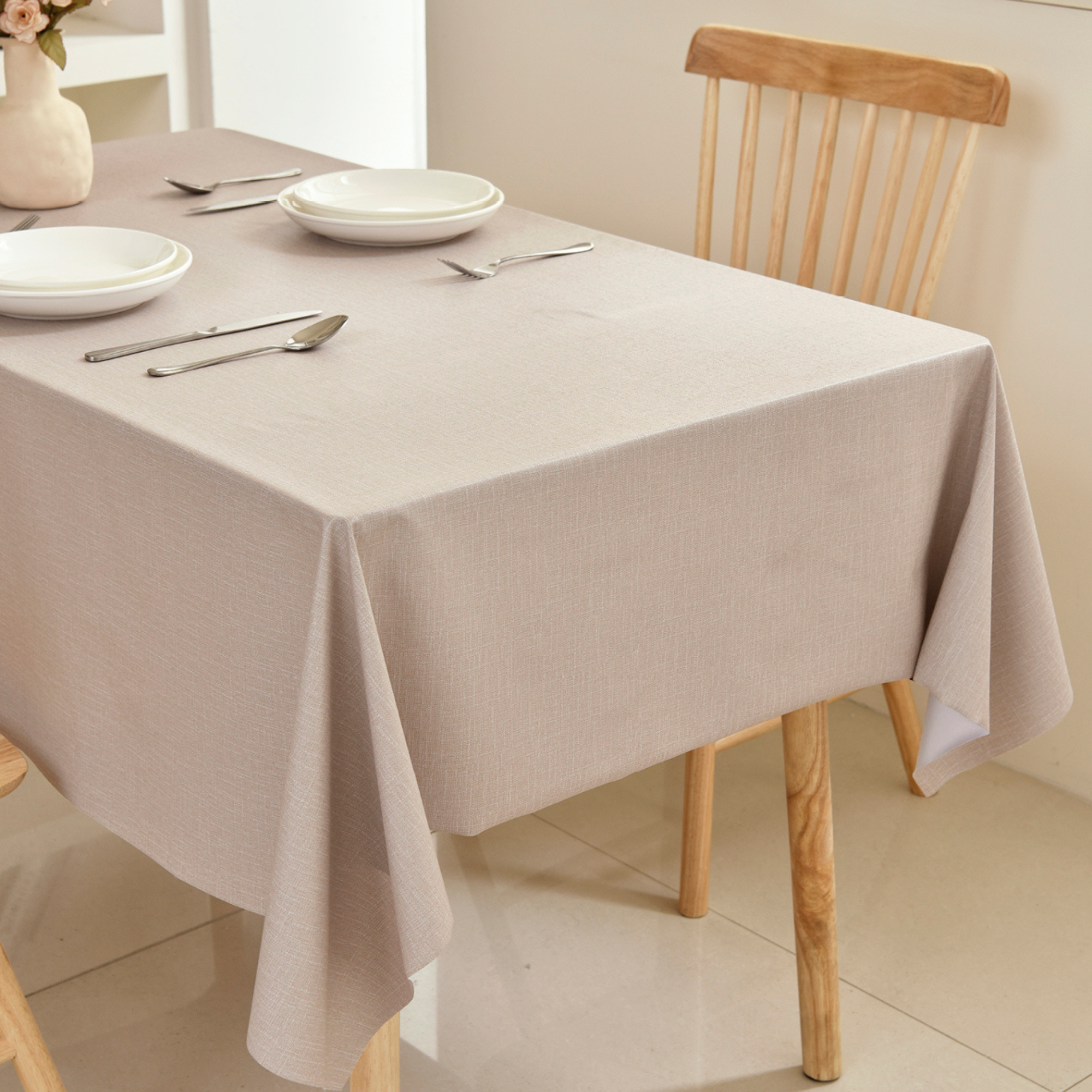 Khaki Plain Waterproof PVC Tablecloth