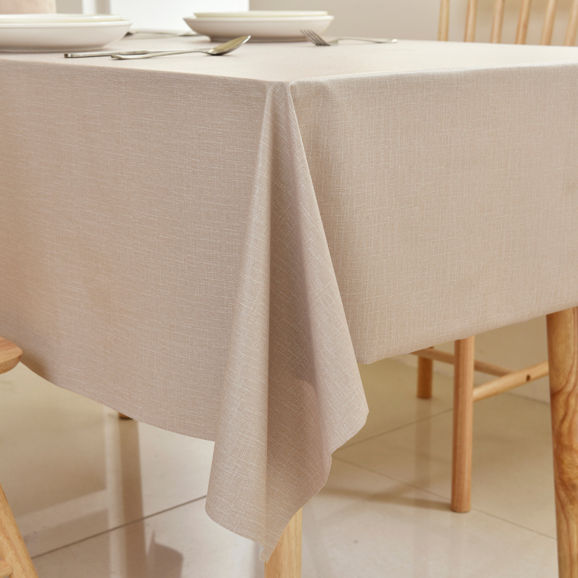Khaki Plain Waterproof PVC Tablecloth