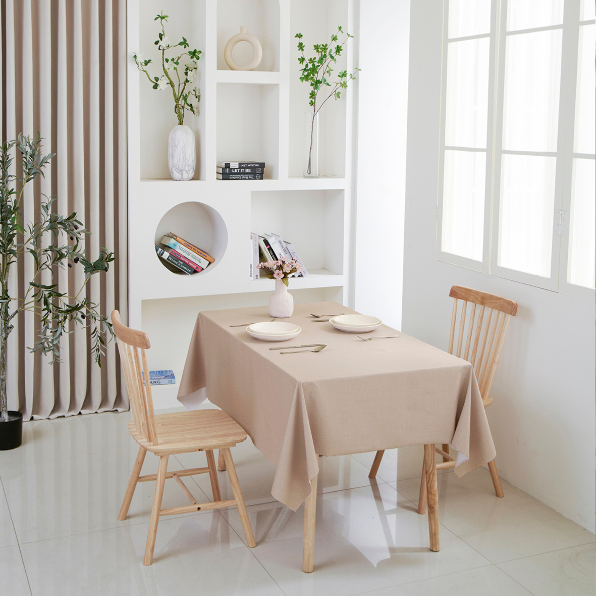 Khaki Plain Waterproof PVC Tablecloth