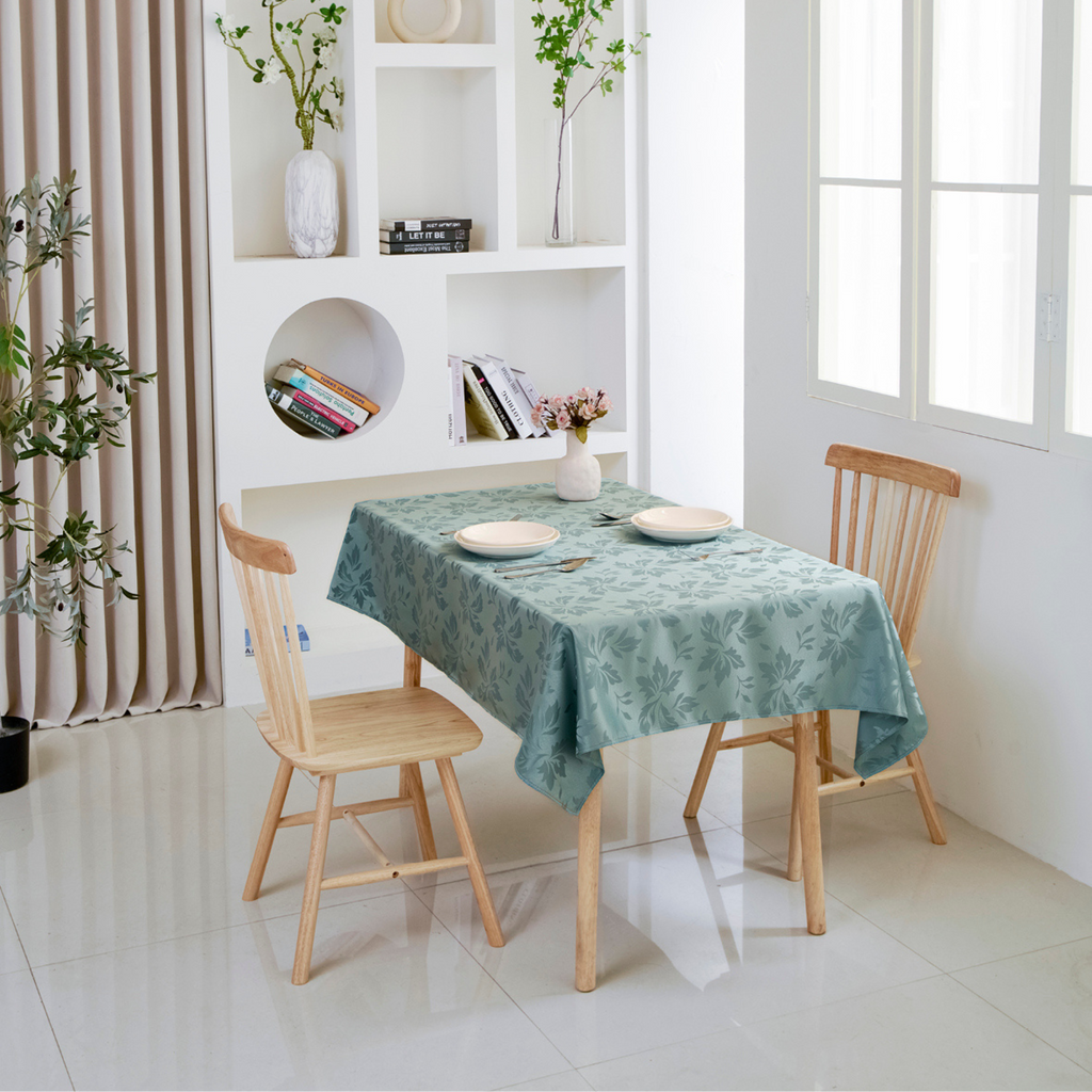 Sage Green Floral Jacquard Rectangle Tablecloth – Waterproof
