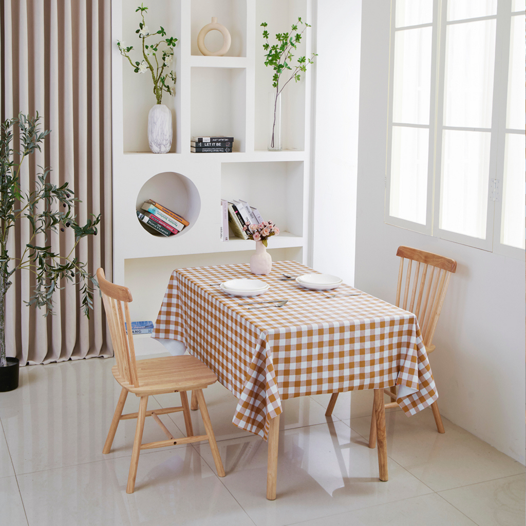 Oil-Proof Checkered PVC Tablecloths-Coffee and White