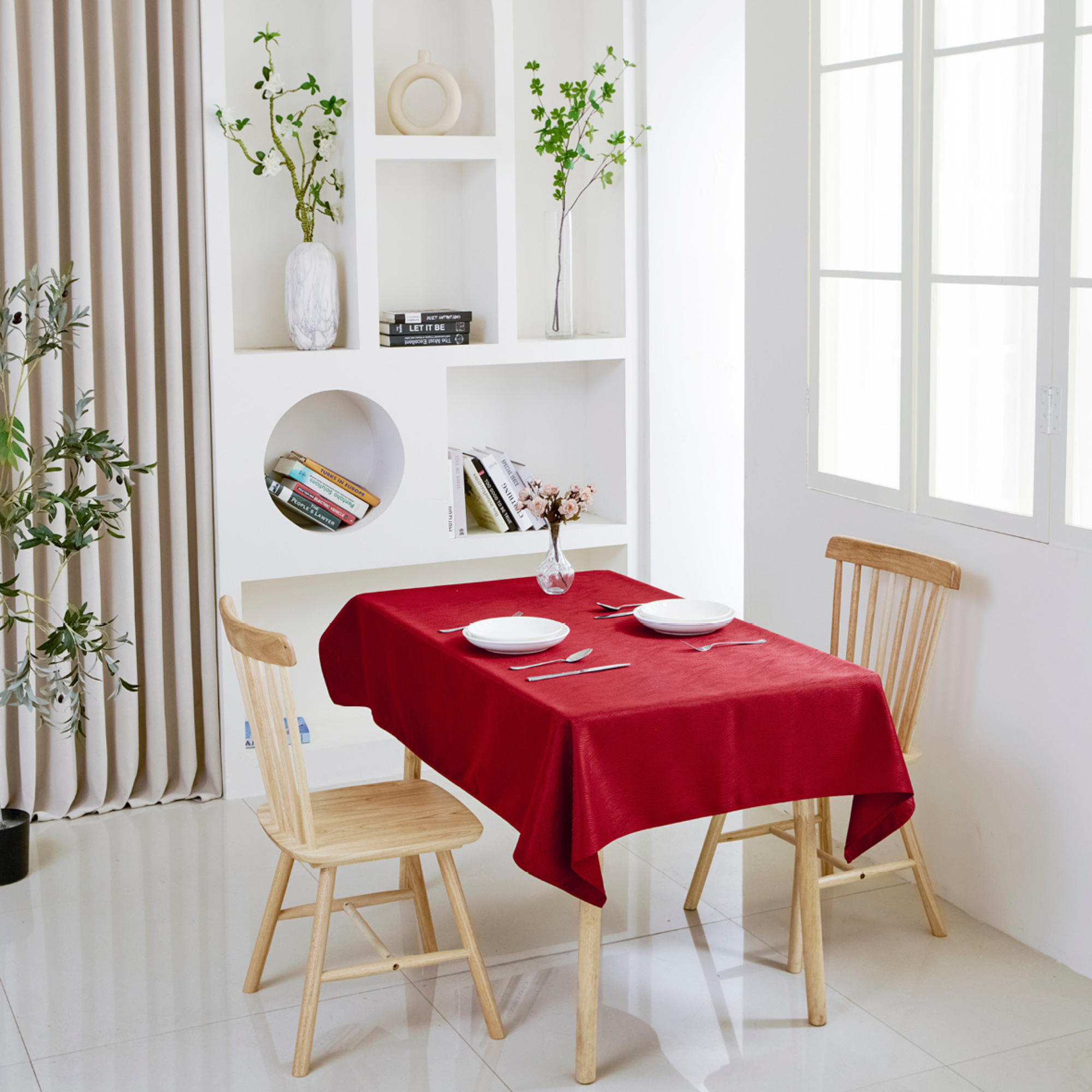 Water Ripple Pattern Jacquard Rectangle Tablecloth – Red