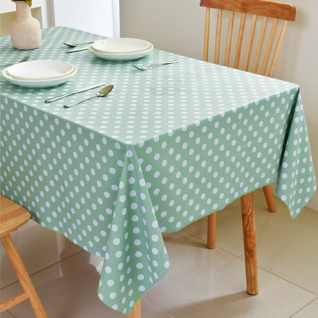 Waterproof Polka Dot Vinyl Tablecloth-Sage Green