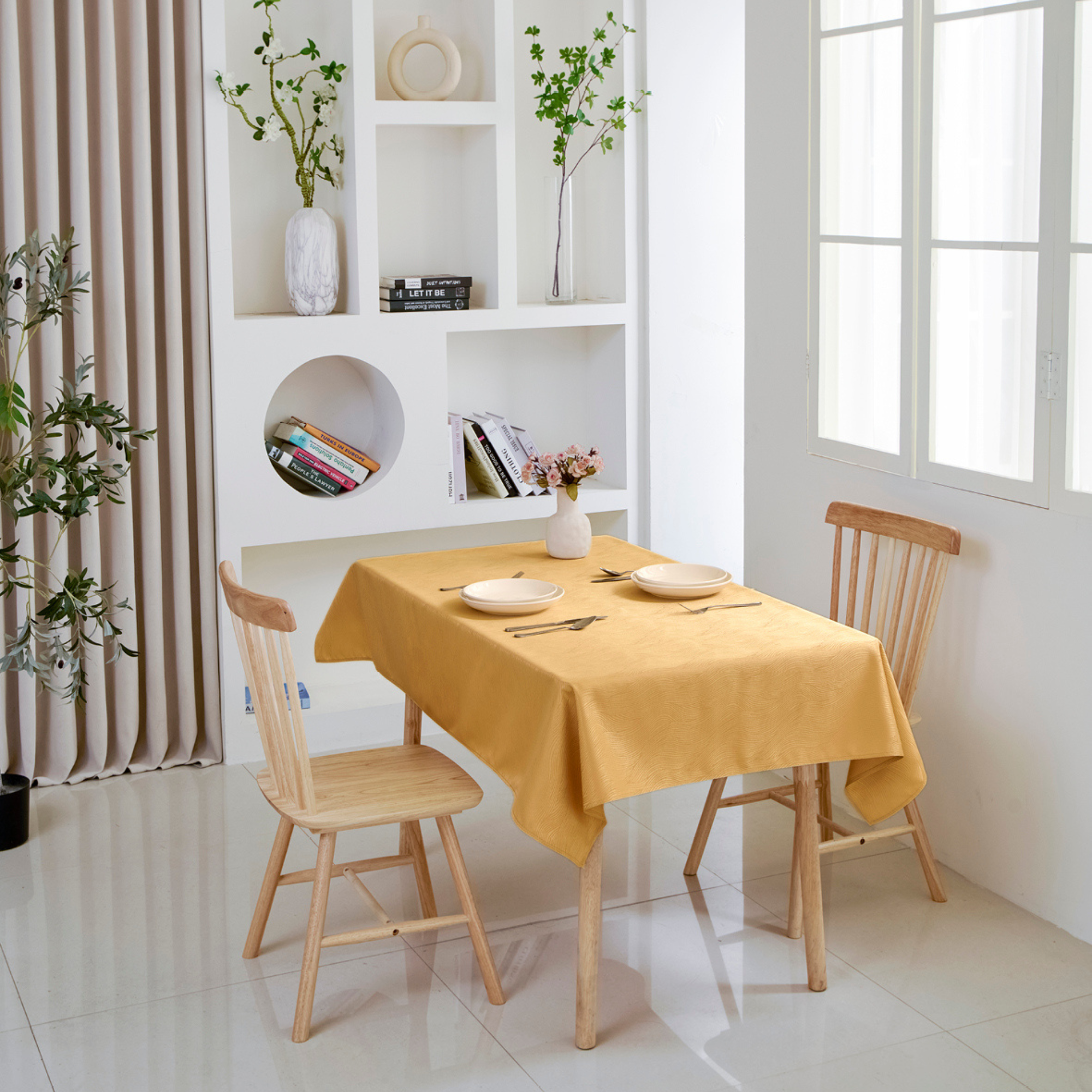 Water Ripple Pattern Jacquard Rectangle Tablecloth – Gold