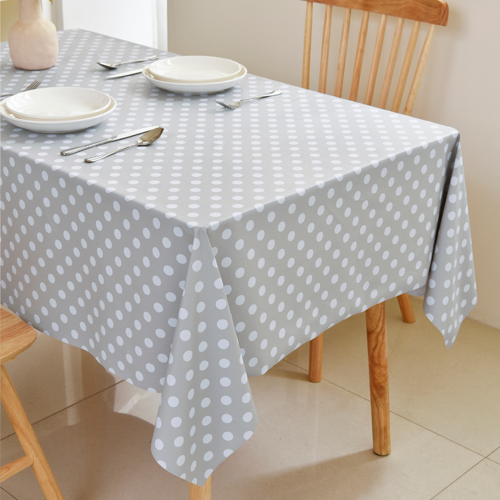 Waterproof Polka Dot Vinyl Tablecloth-Grey