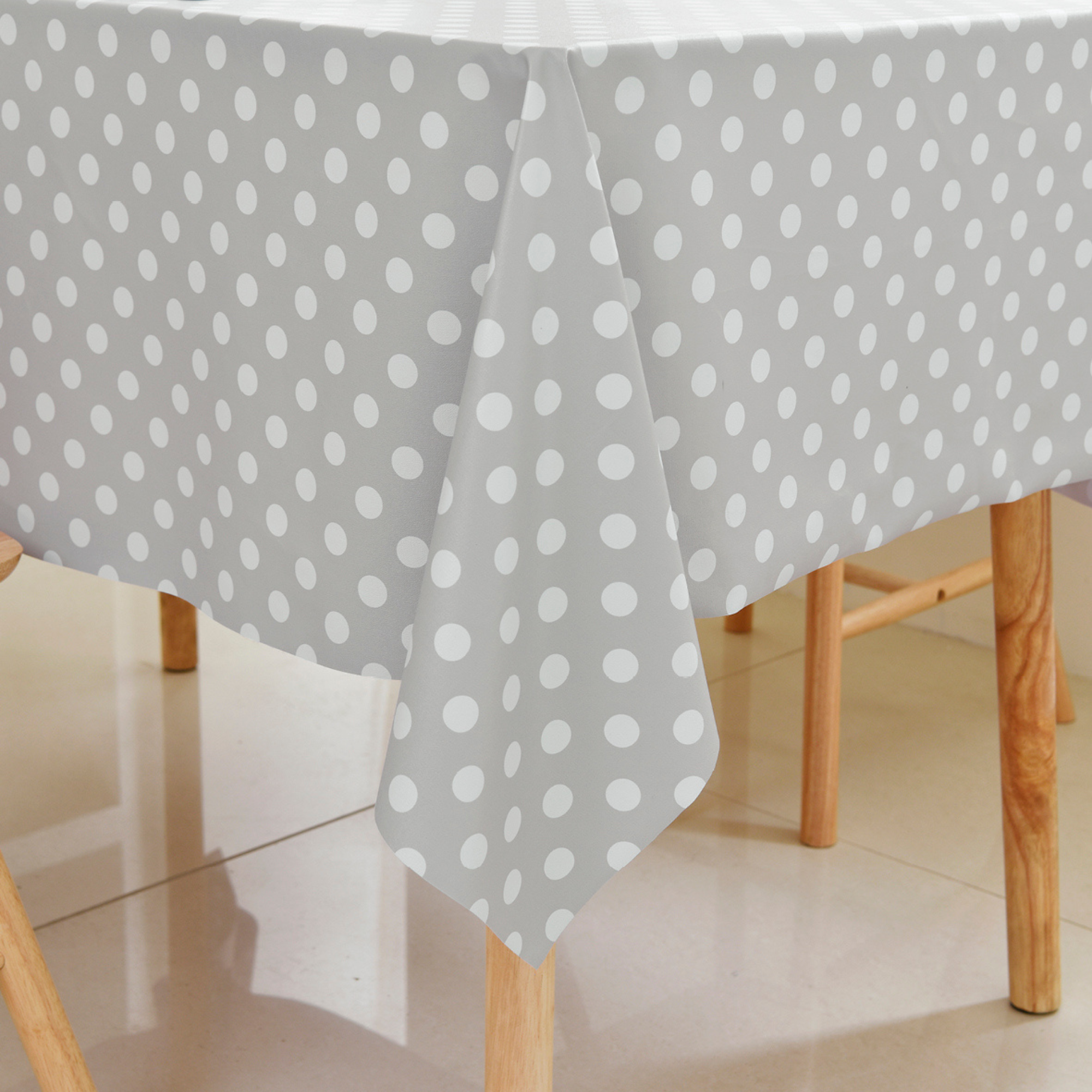 Waterproof Polka Dot Vinyl Tablecloth-Grey