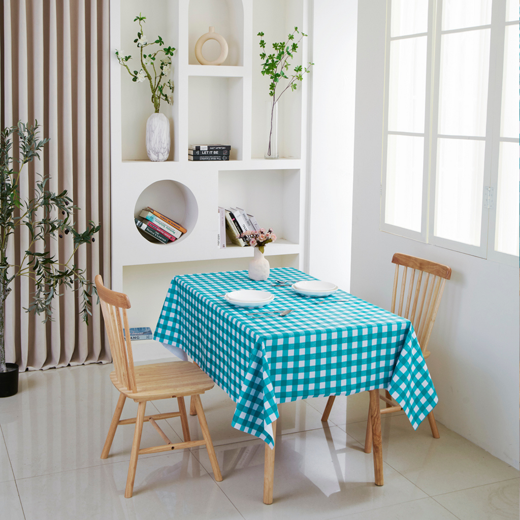 Oil-Proof Checkered PVC Tablecloths-Navy Teal Green and White