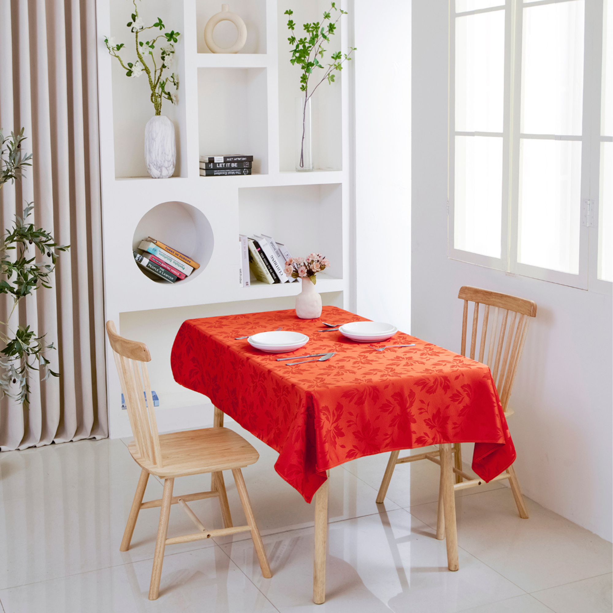 Mapple Floral Jacquard Rectangle Tablecloth – Waterproof