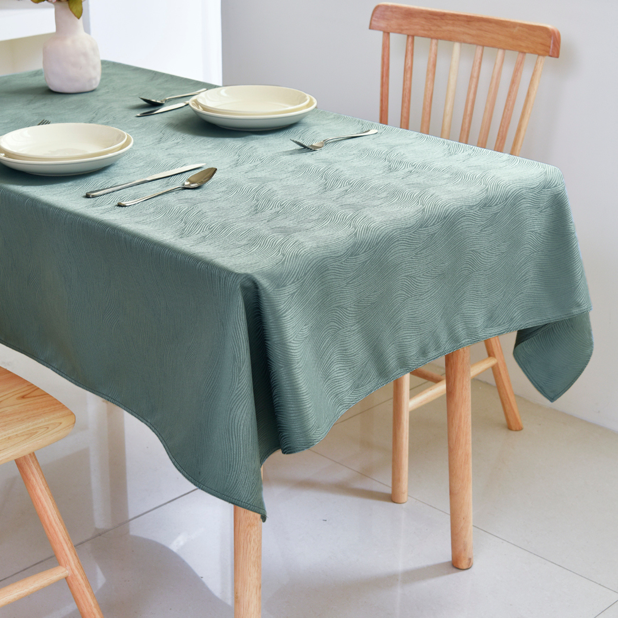 Water Ripple Pattern Jacquard Rectangle Tablecloth – Sage Green