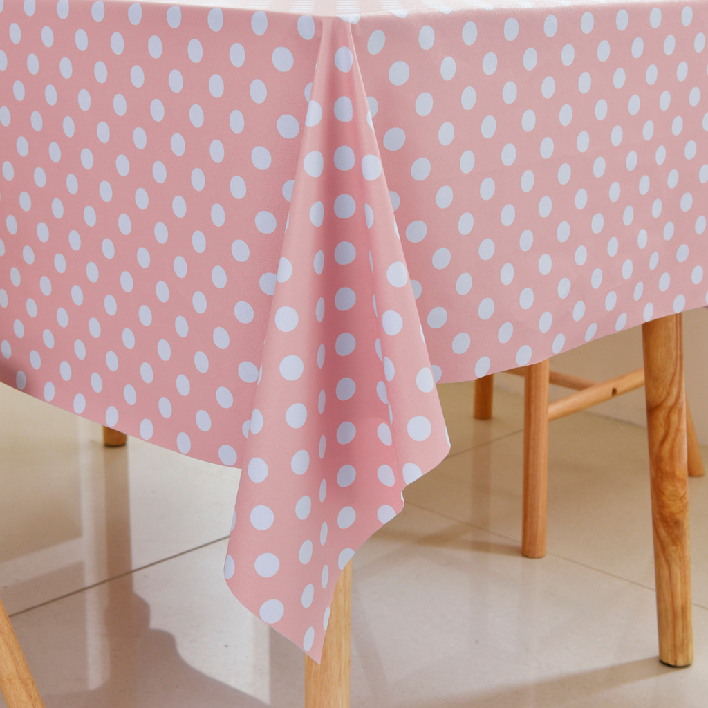 Waterproof Polka Dot Vinyl Tablecloth-Pink