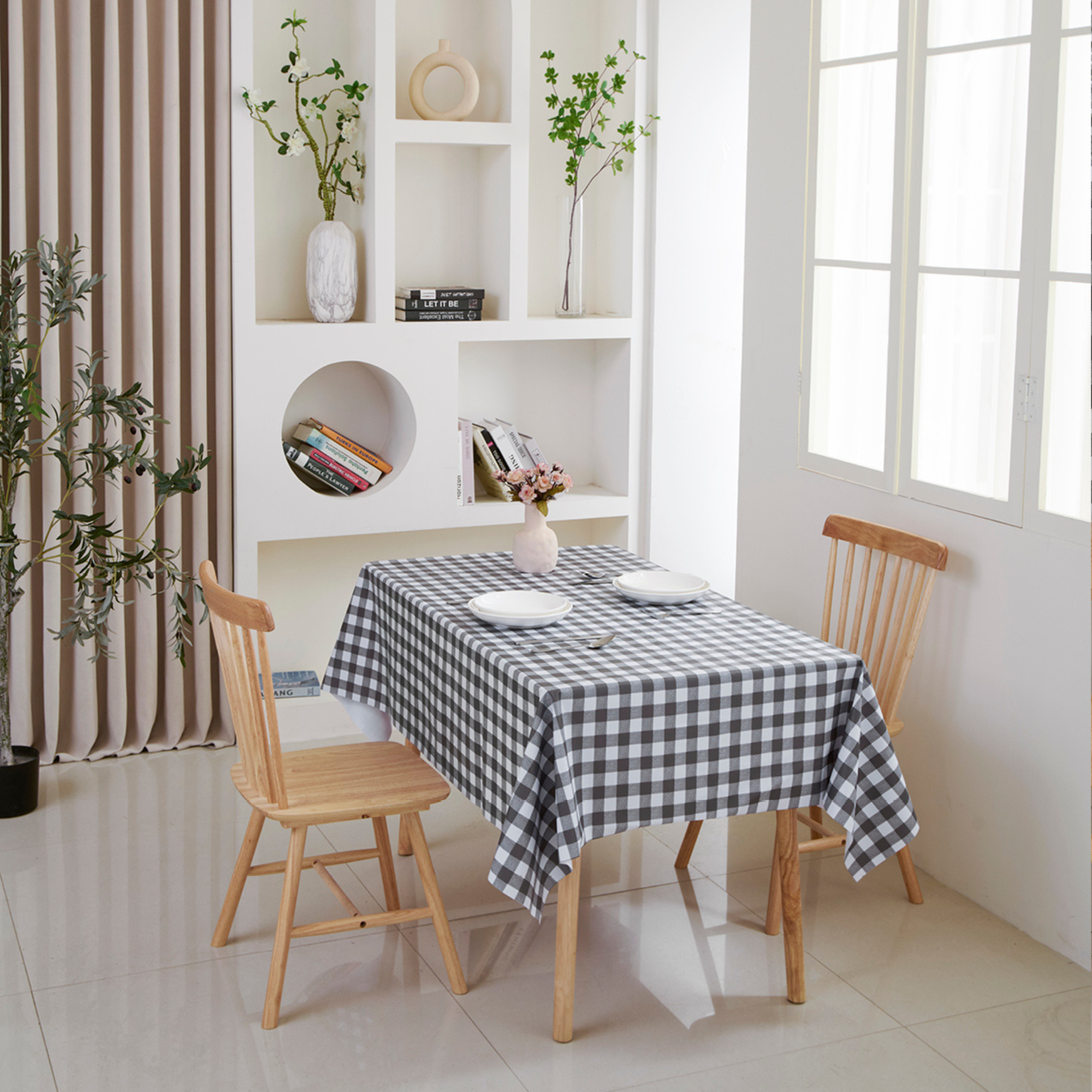 Oil-Proof Checkered PVC Tablecloths-Navy Black and White