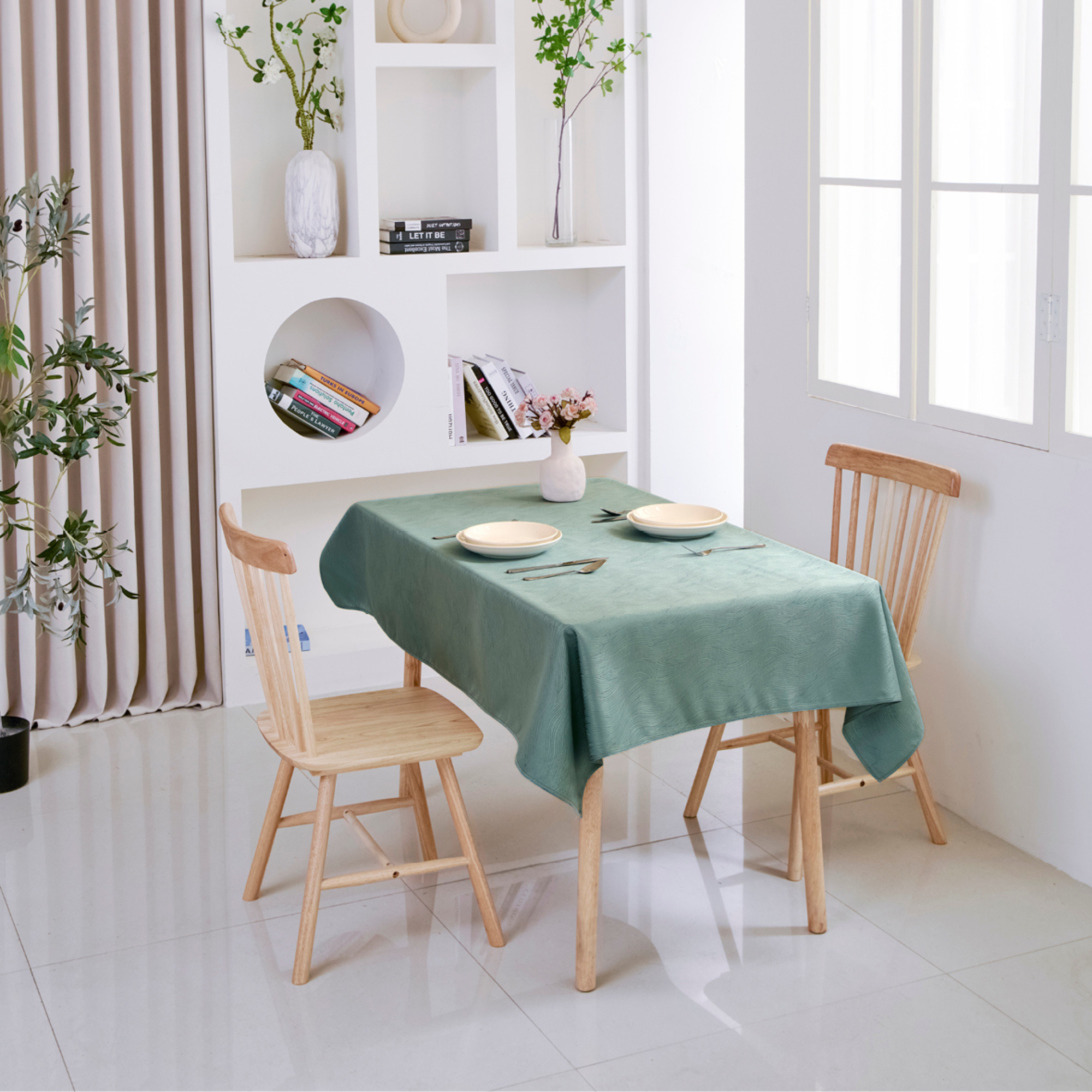 Water Ripple Pattern Jacquard Rectangle Tablecloth – Sage Green
