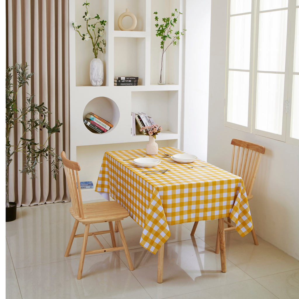 Oil-Proof Checkered PVC Tablecloths-Yellow and White