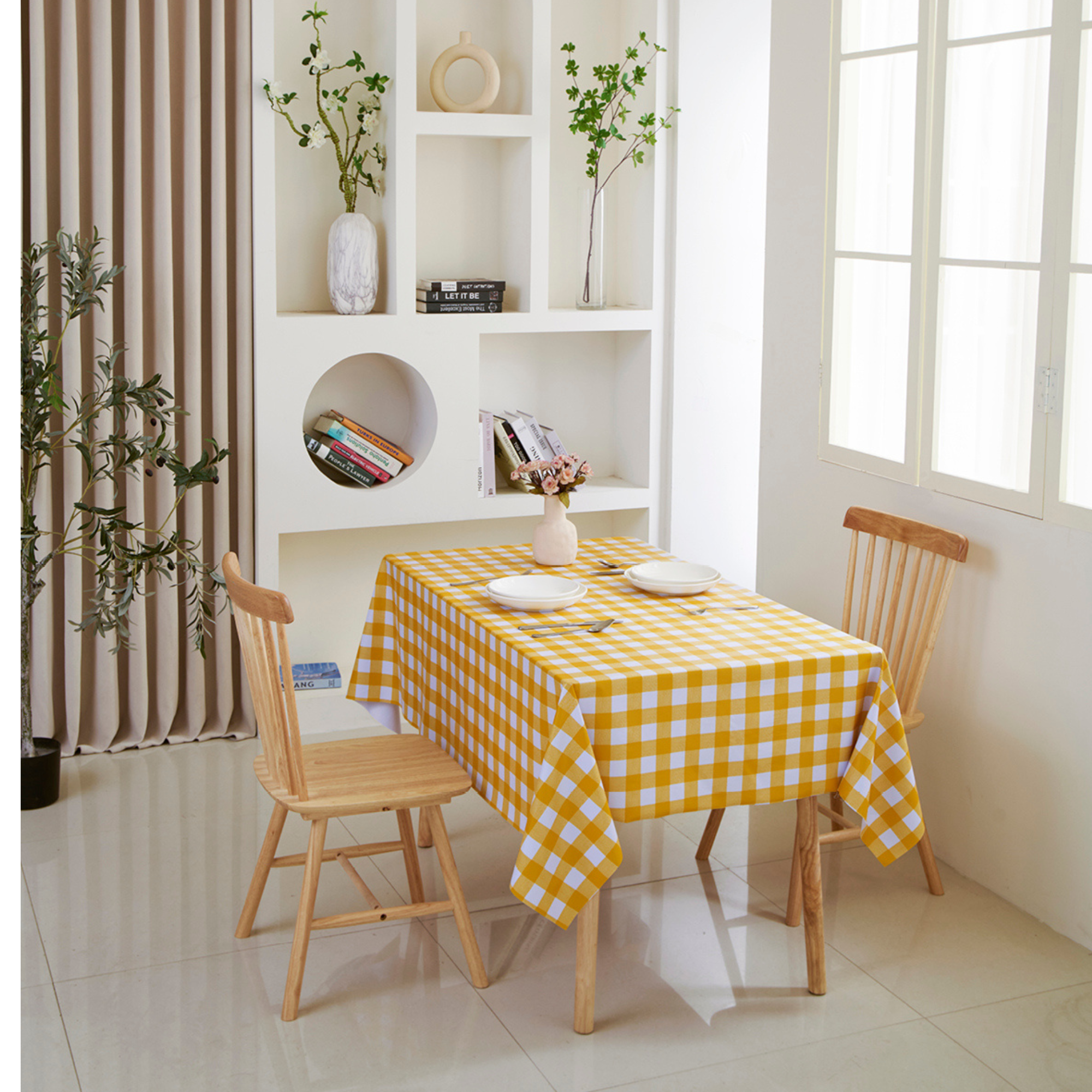 Oil-Proof Checkered PVC Tablecloths-Yellow and White