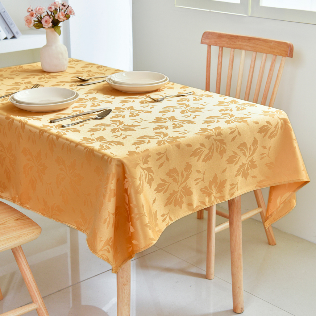 Gold Floral Jacquard Rectangle Tablecloth – Waterproof