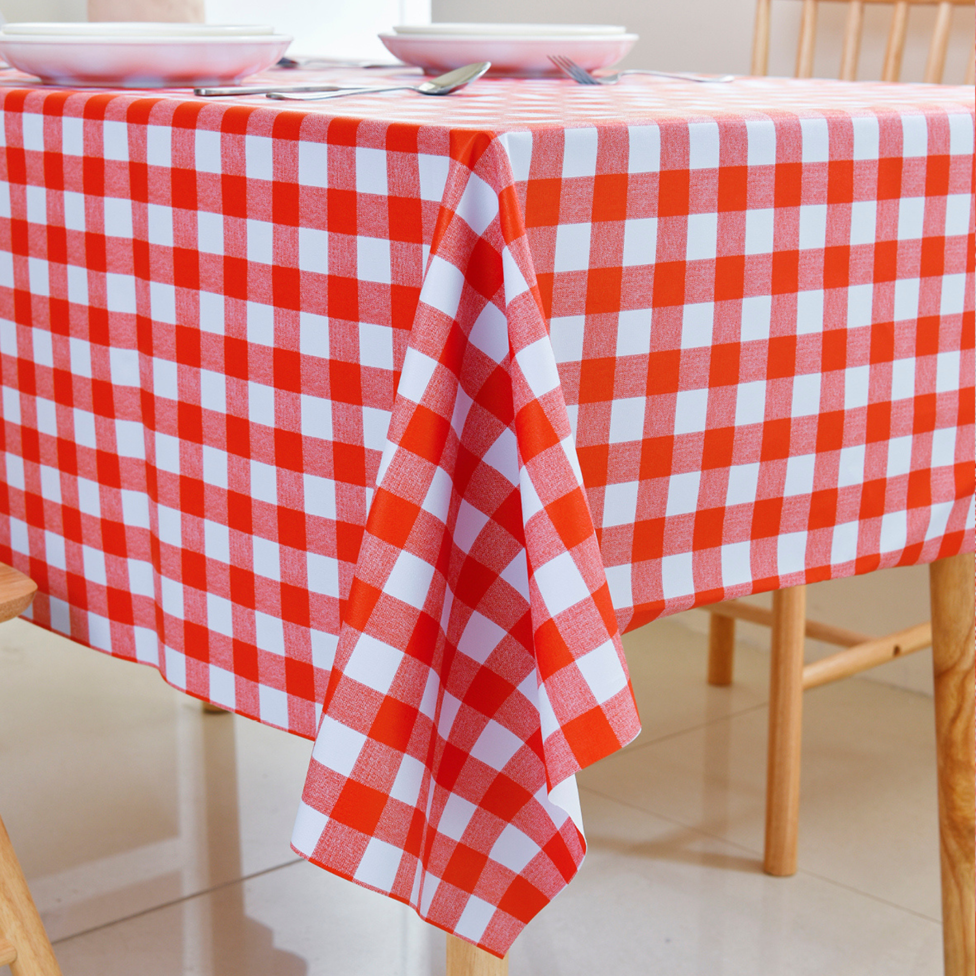 Oil-Proof Checkered PVC Tablecloths-Red and White
