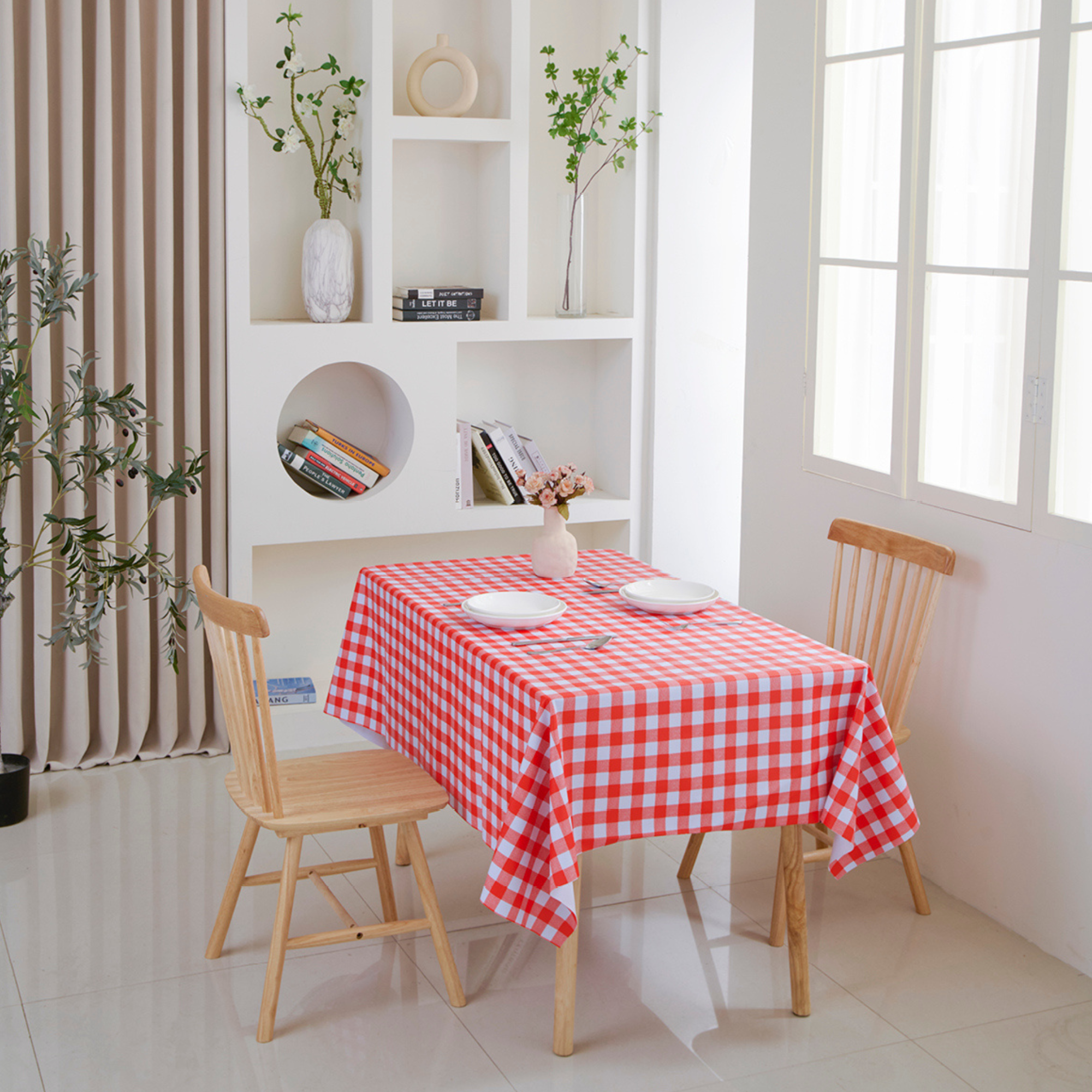 Oil-Proof Checkered PVC Tablecloths-Red and White