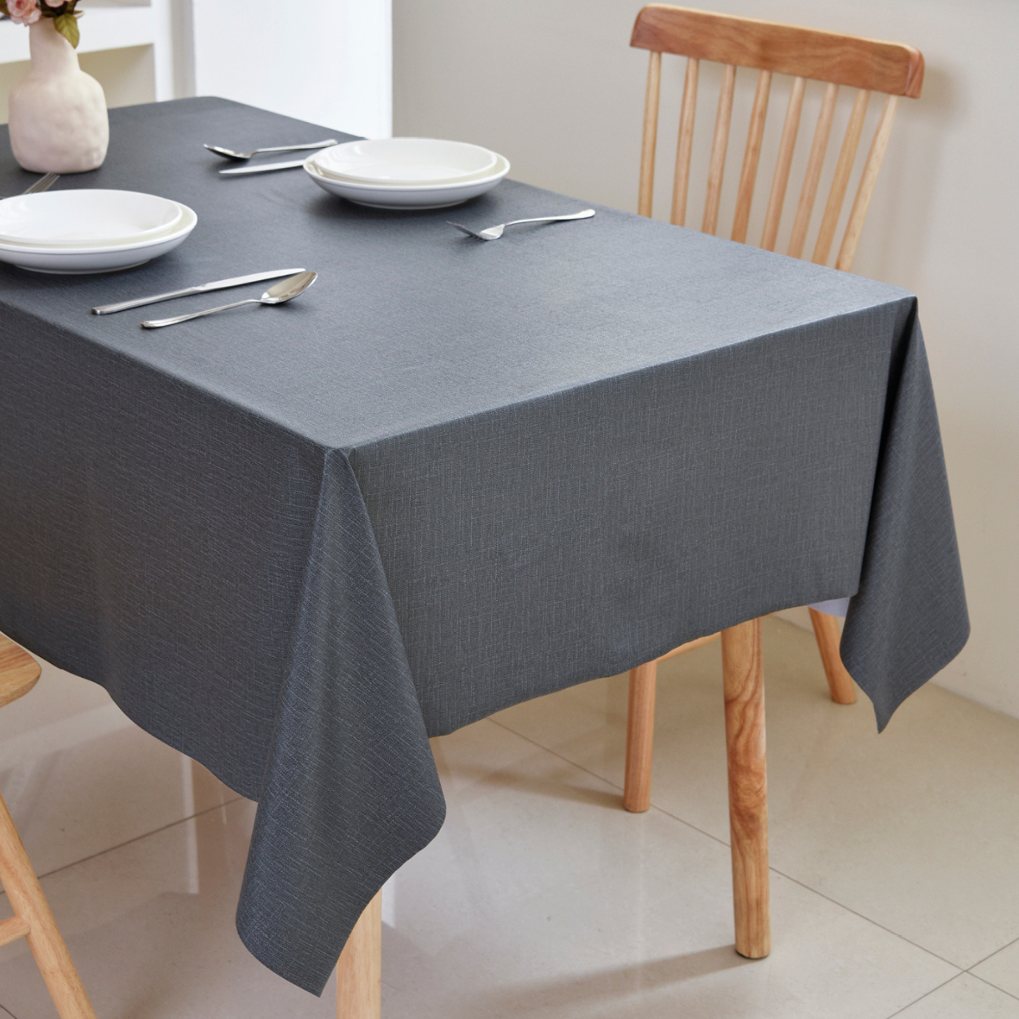 Charcoal Plain Waterproof PVC Tablecloth