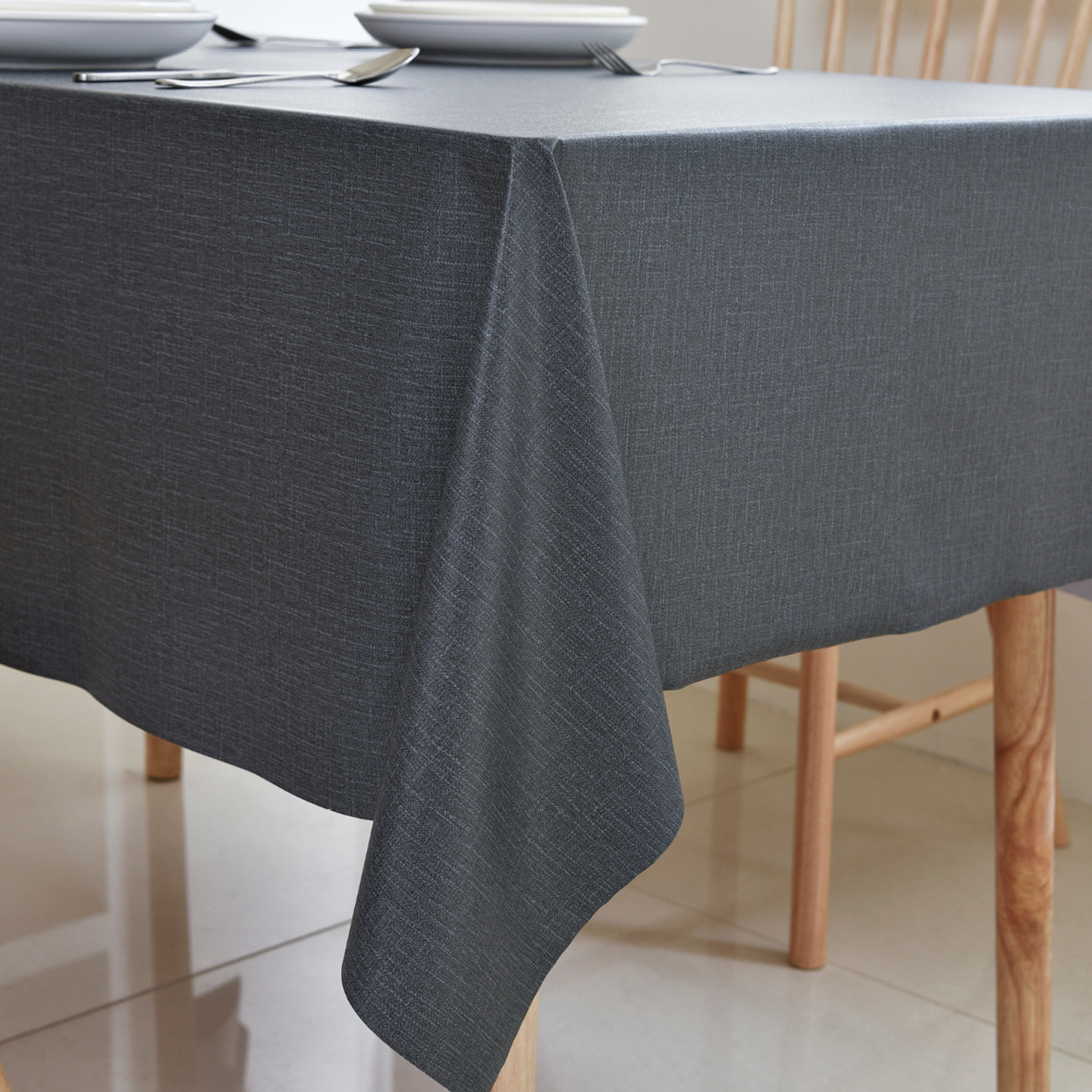 Charcoal Plain Waterproof PVC Tablecloth