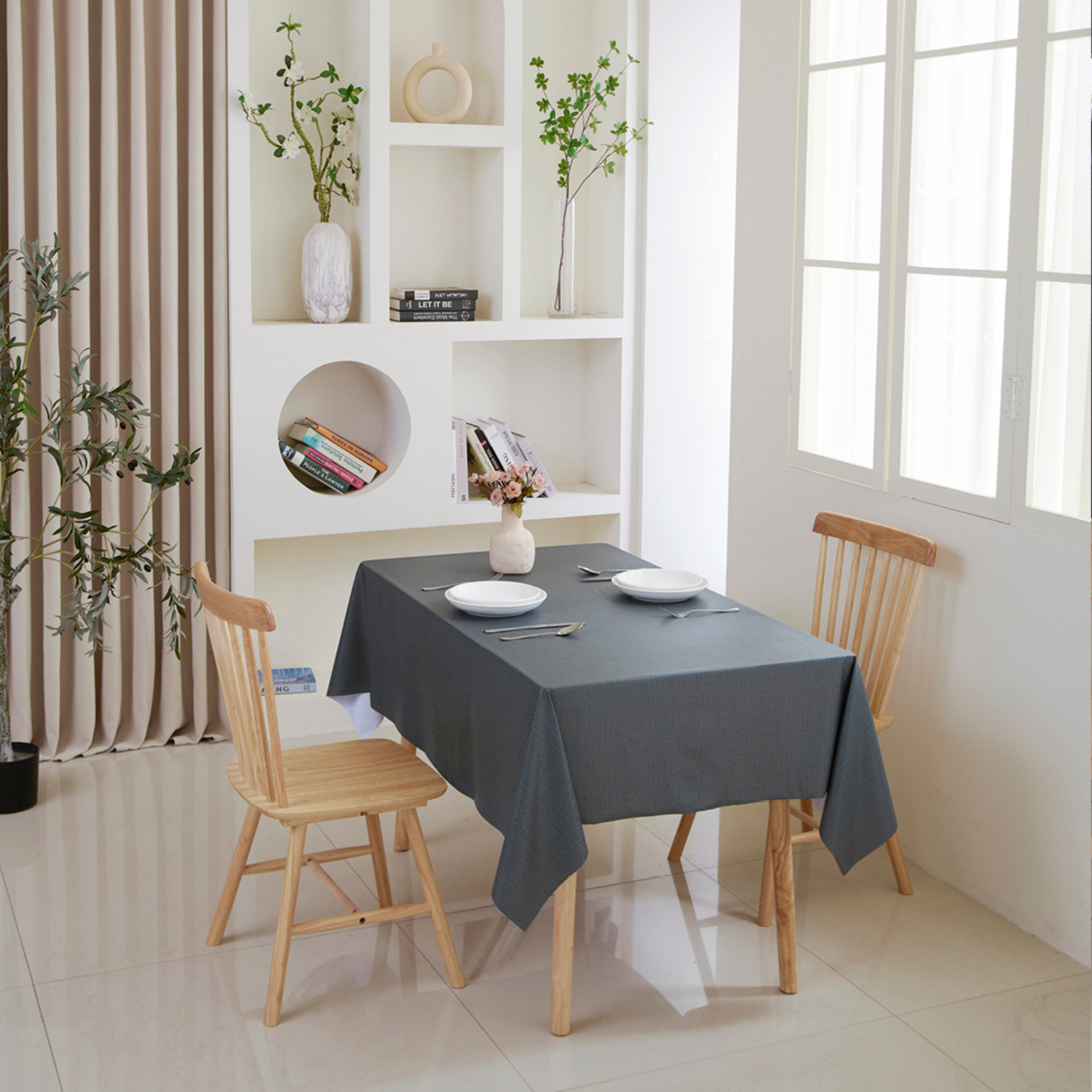 Charcoal Plain Waterproof PVC Tablecloth