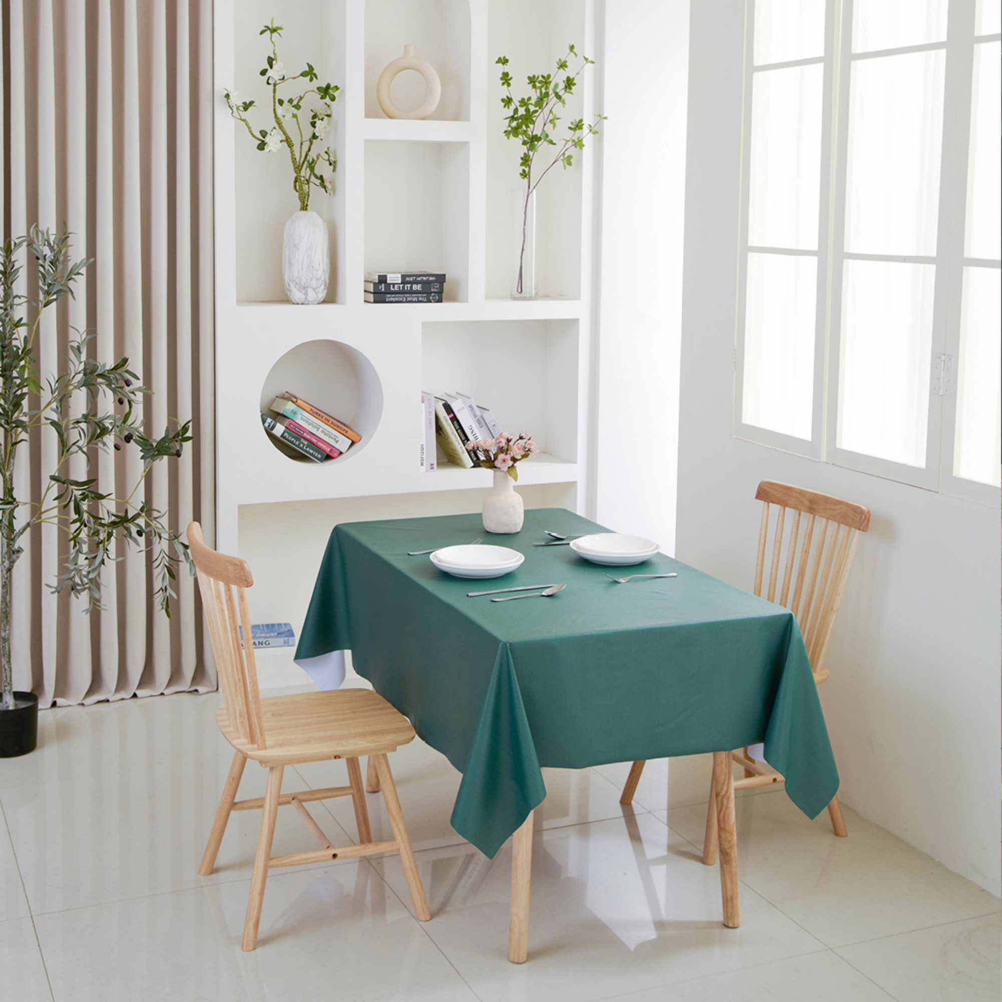 Dark Green Plain Waterproof PVC Tablecloth