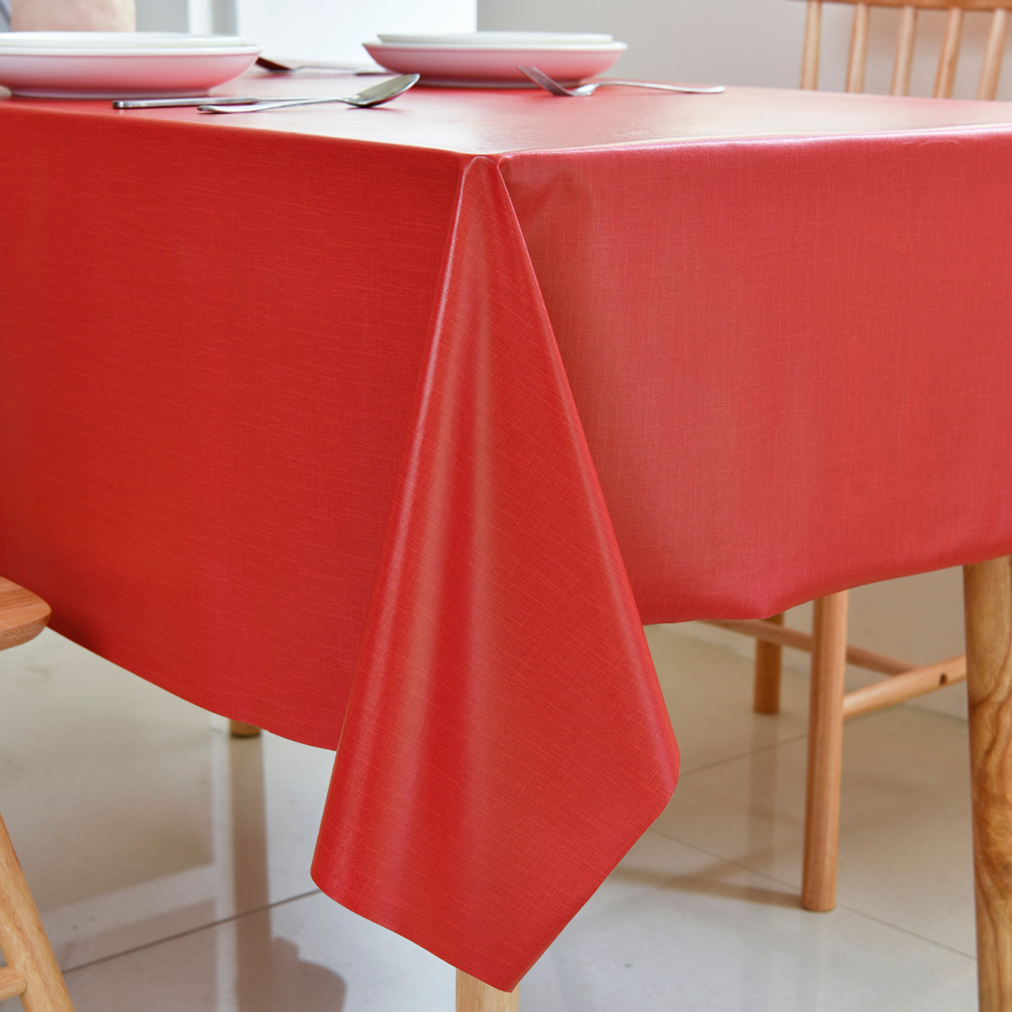 Red Plain Waterproof PVC Tablecloth