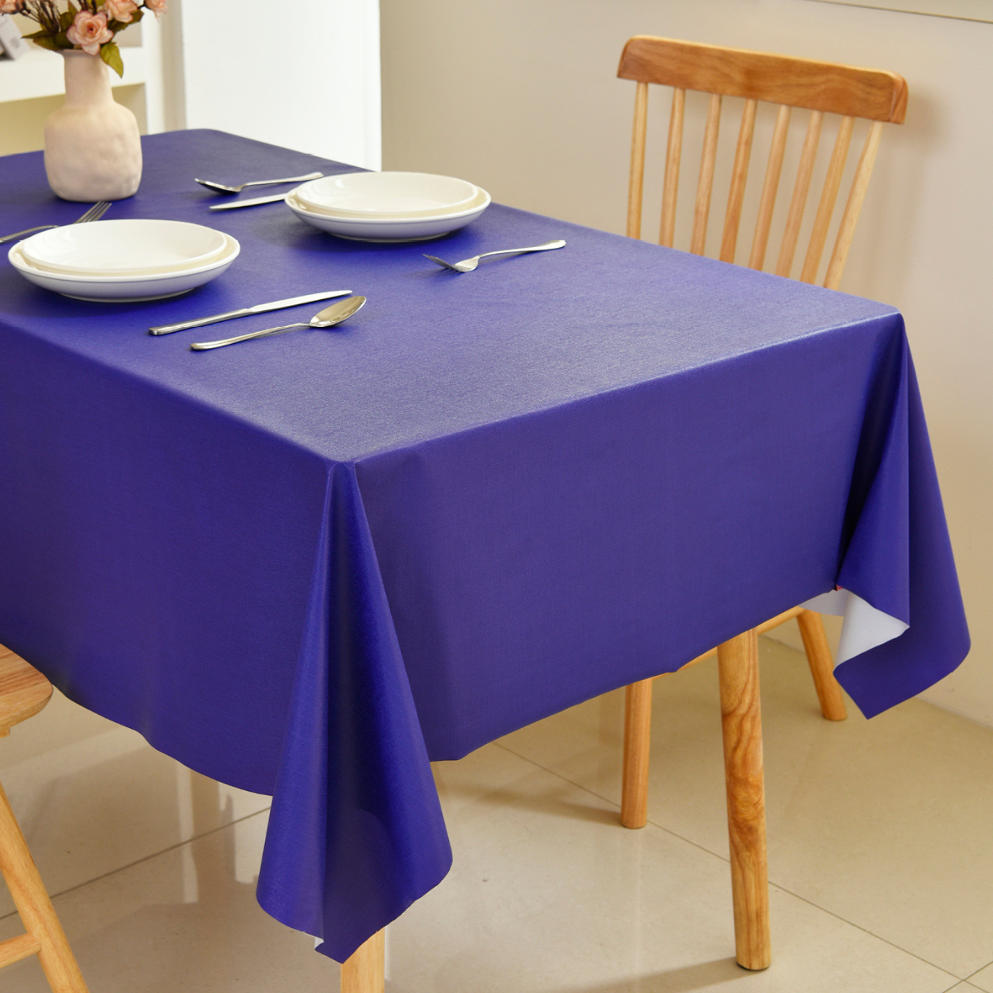 Royal Blue Plain Waterproof PVC Tablecloth