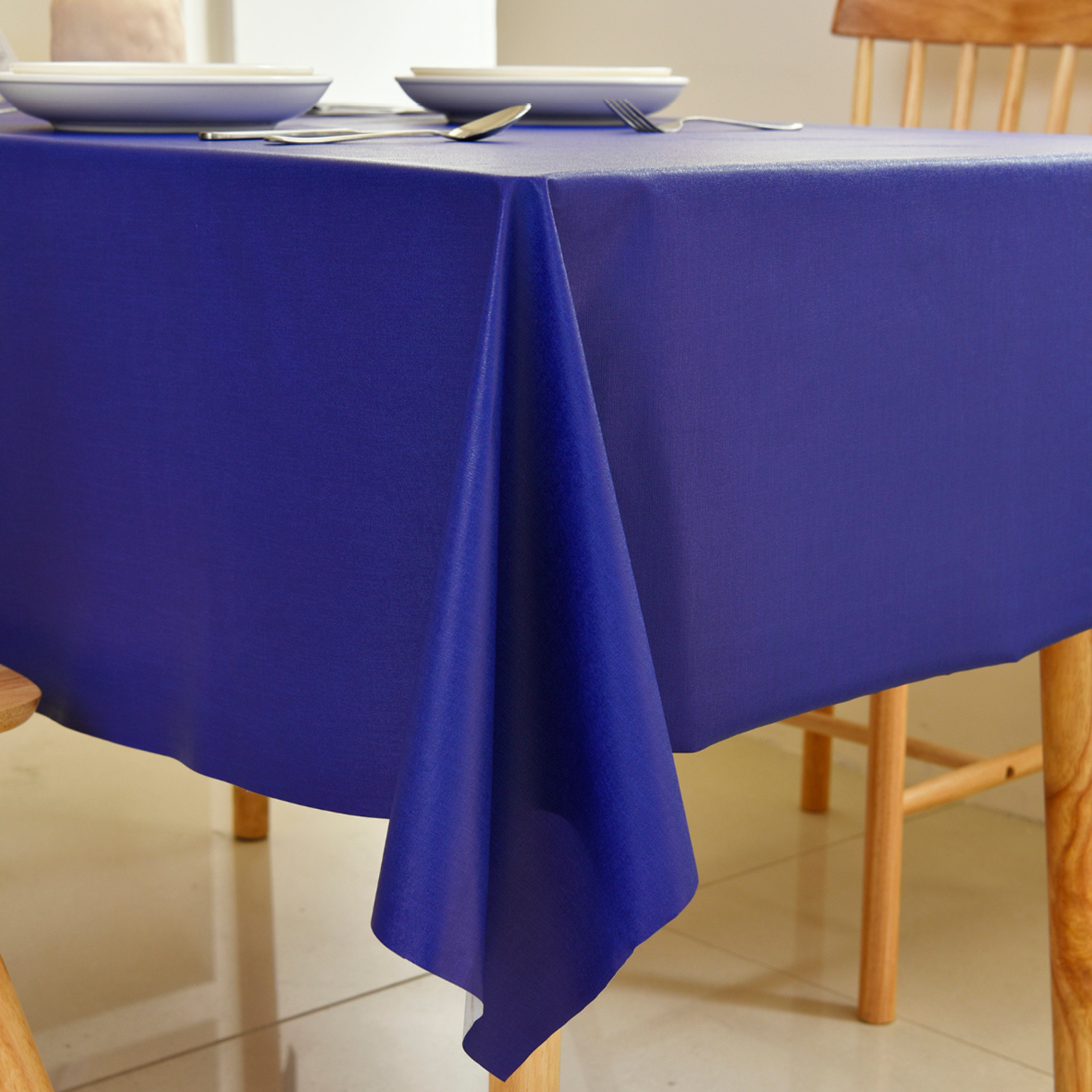 Royal Blue Plain Waterproof PVC Tablecloth