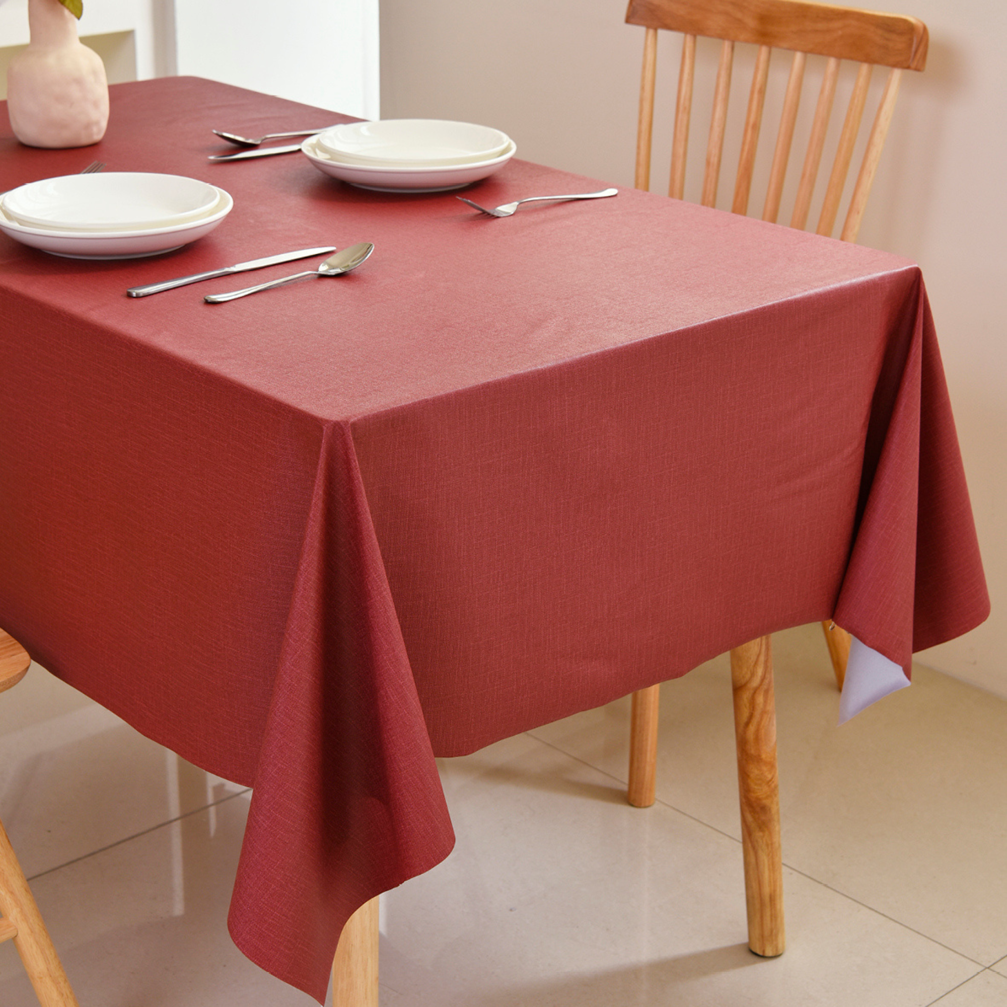 Rust Red Plain Waterproof PVC Tablecloth