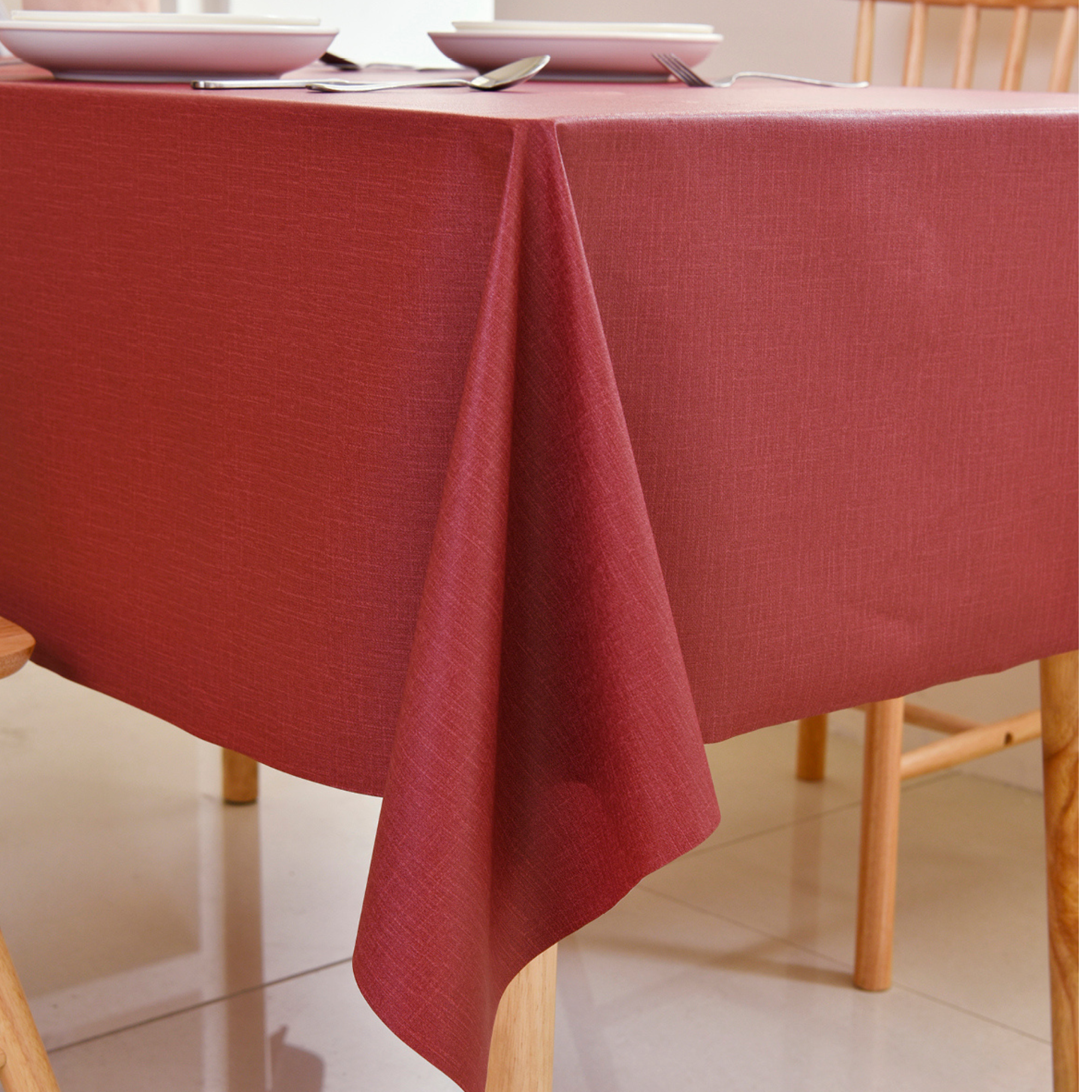 Rust Red Plain Waterproof PVC Tablecloth