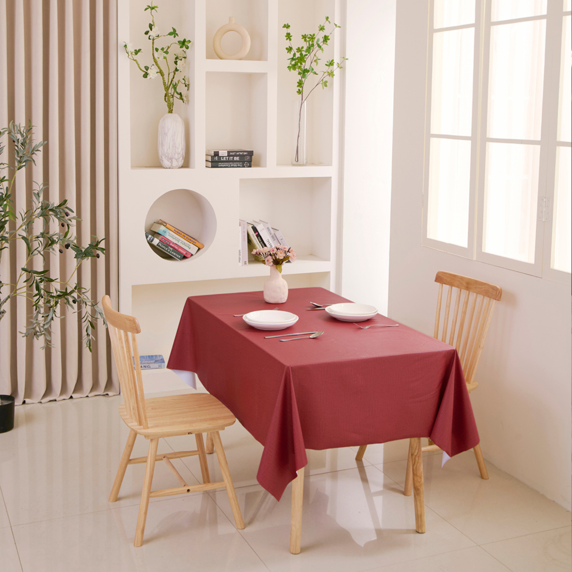 Rust Red Plain Waterproof PVC Tablecloth