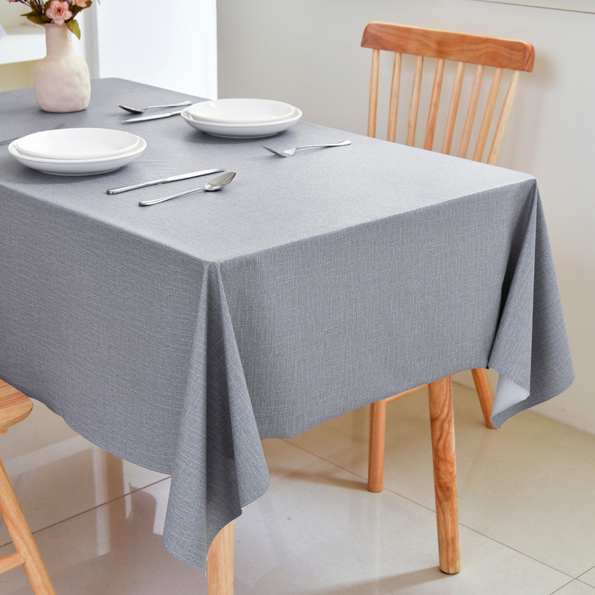 Light Grey Plain Waterproof PVC Tablecloth