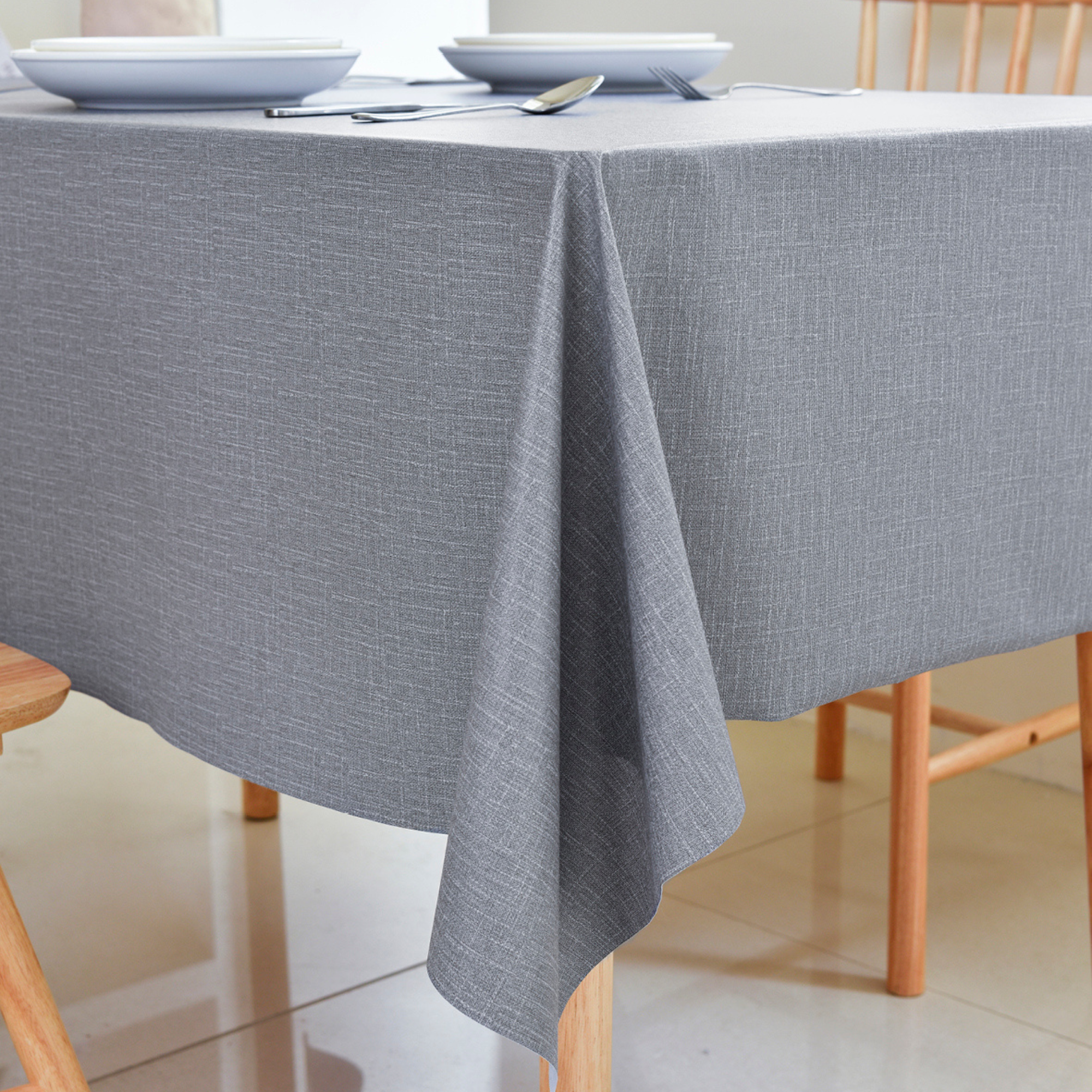 Light Grey Plain Waterproof PVC Tablecloth