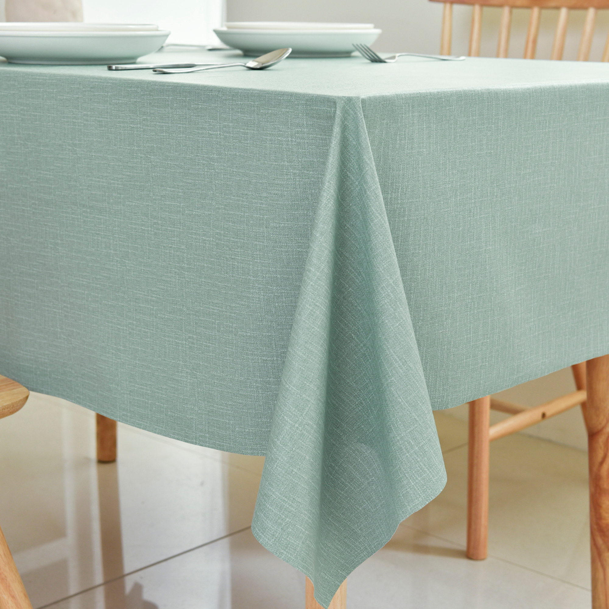 Sage Green Plain Waterproof PVC Tablecloth
