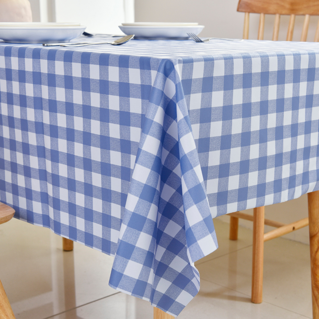 Oil-Proof Checkered PVC Tablecloths-Blue and White