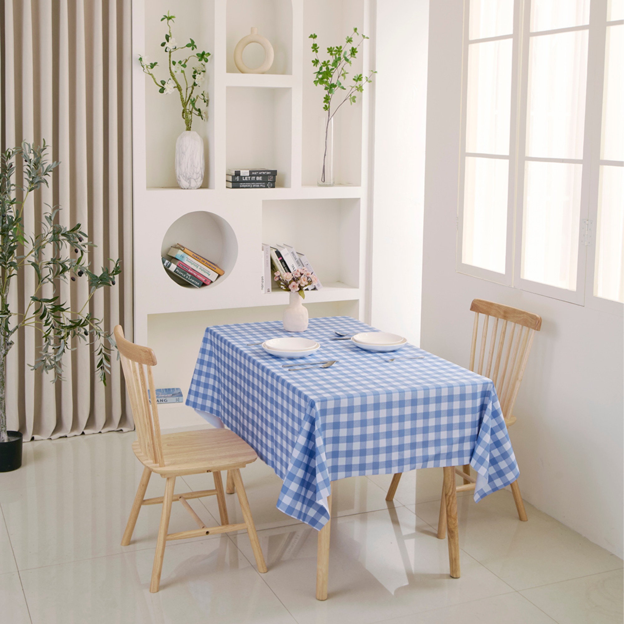 Oil-Proof Checkered PVC Tablecloths-Blue and White