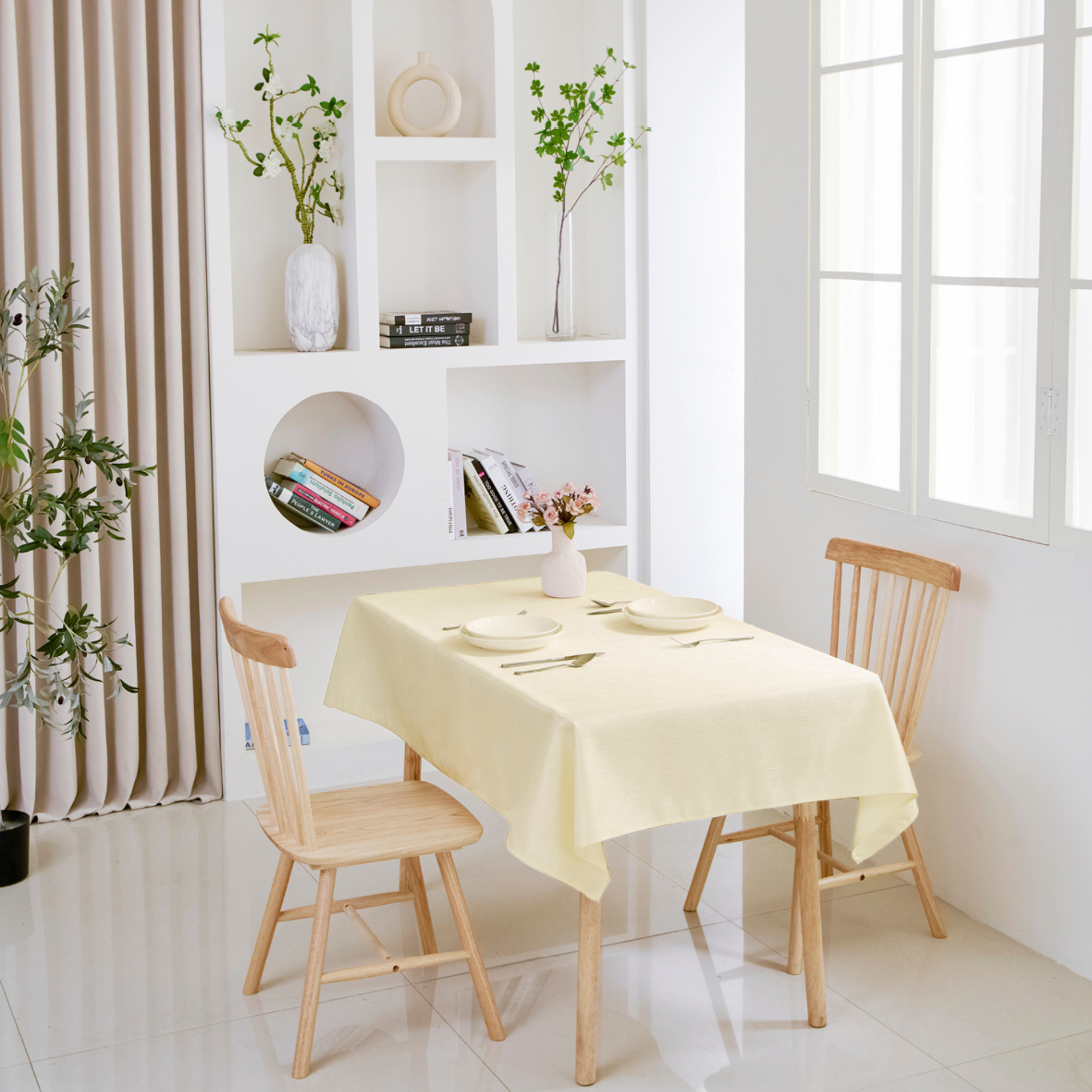 Water Ripple Pattern Jacquard Rectangle Tablecloth – Ivory