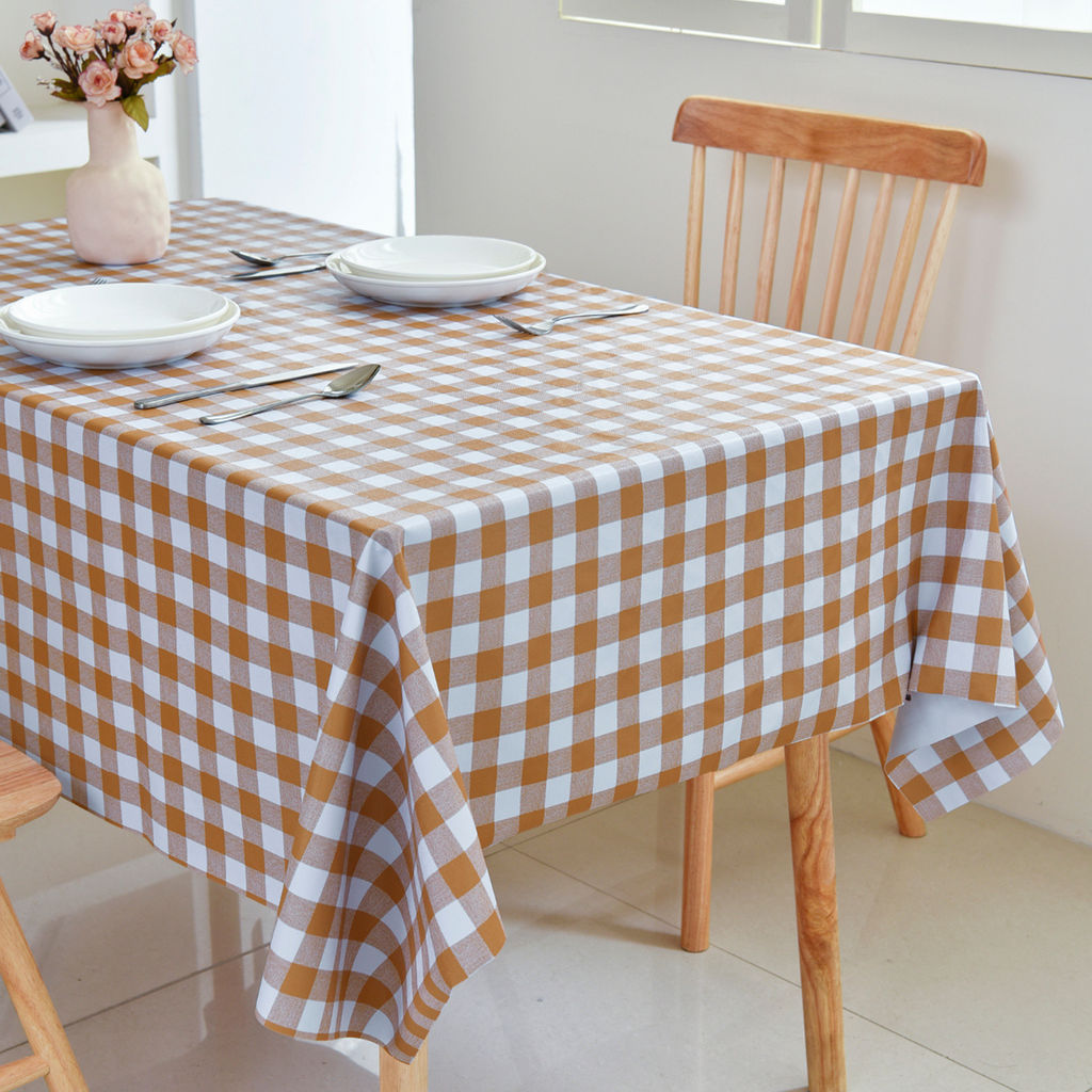 Oil-Proof Checkered PVC Tablecloths-Coffee and White